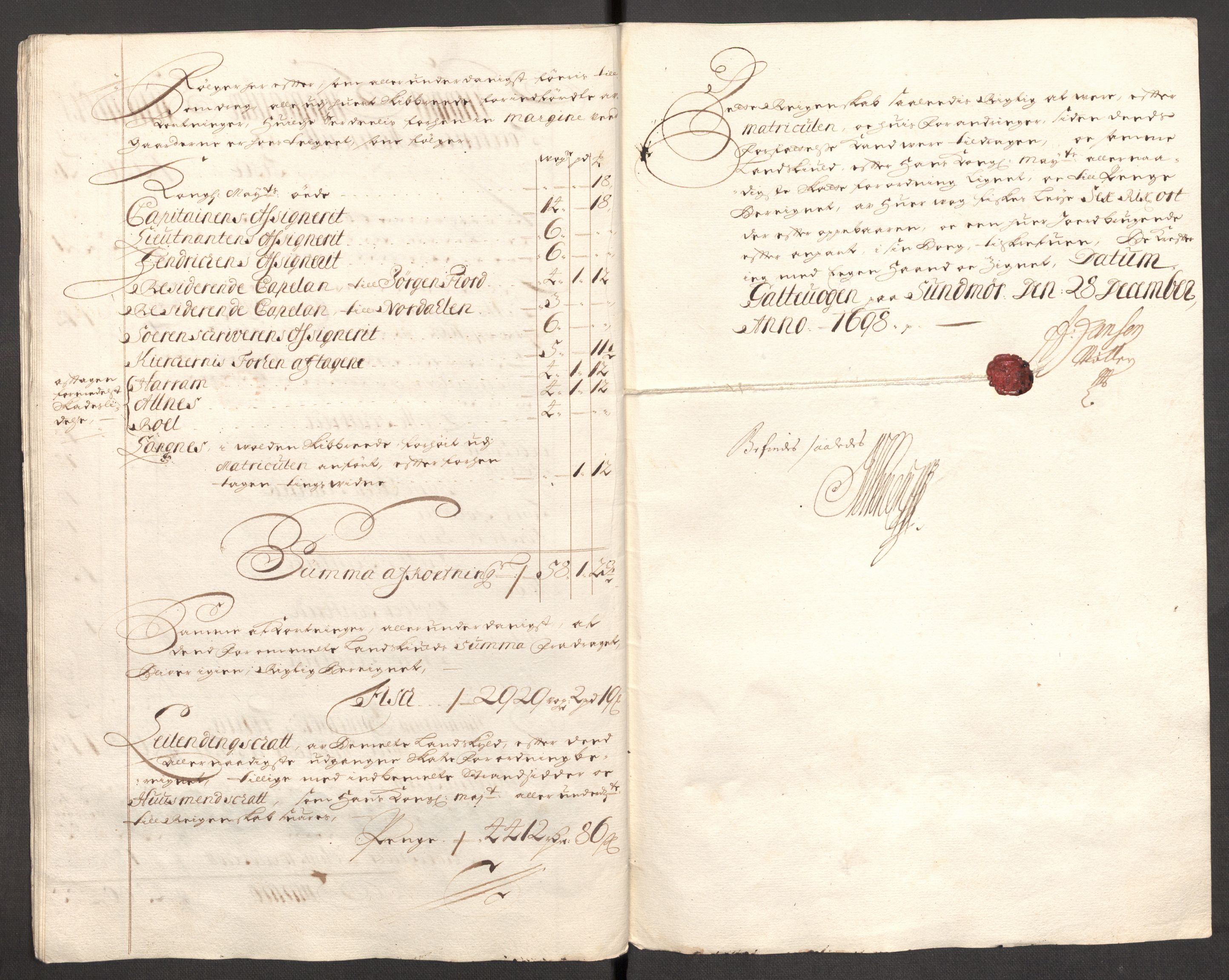 Rentekammeret inntil 1814, Reviderte regnskaper, Fogderegnskap, RA/EA-4092/R54/L3556: Fogderegnskap Sunnmøre, 1696-1698, p. 311