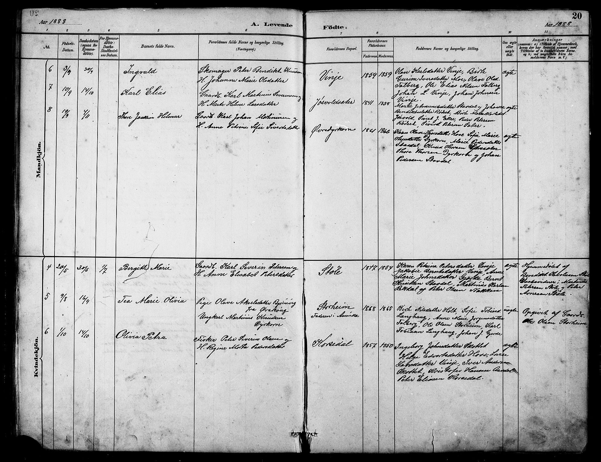 Ministerialprotokoller, klokkerbøker og fødselsregistre - Møre og Romsdal, AV/SAT-A-1454/521/L0302: Parish register (copy) no. 521C03, 1882-1907, p. 20