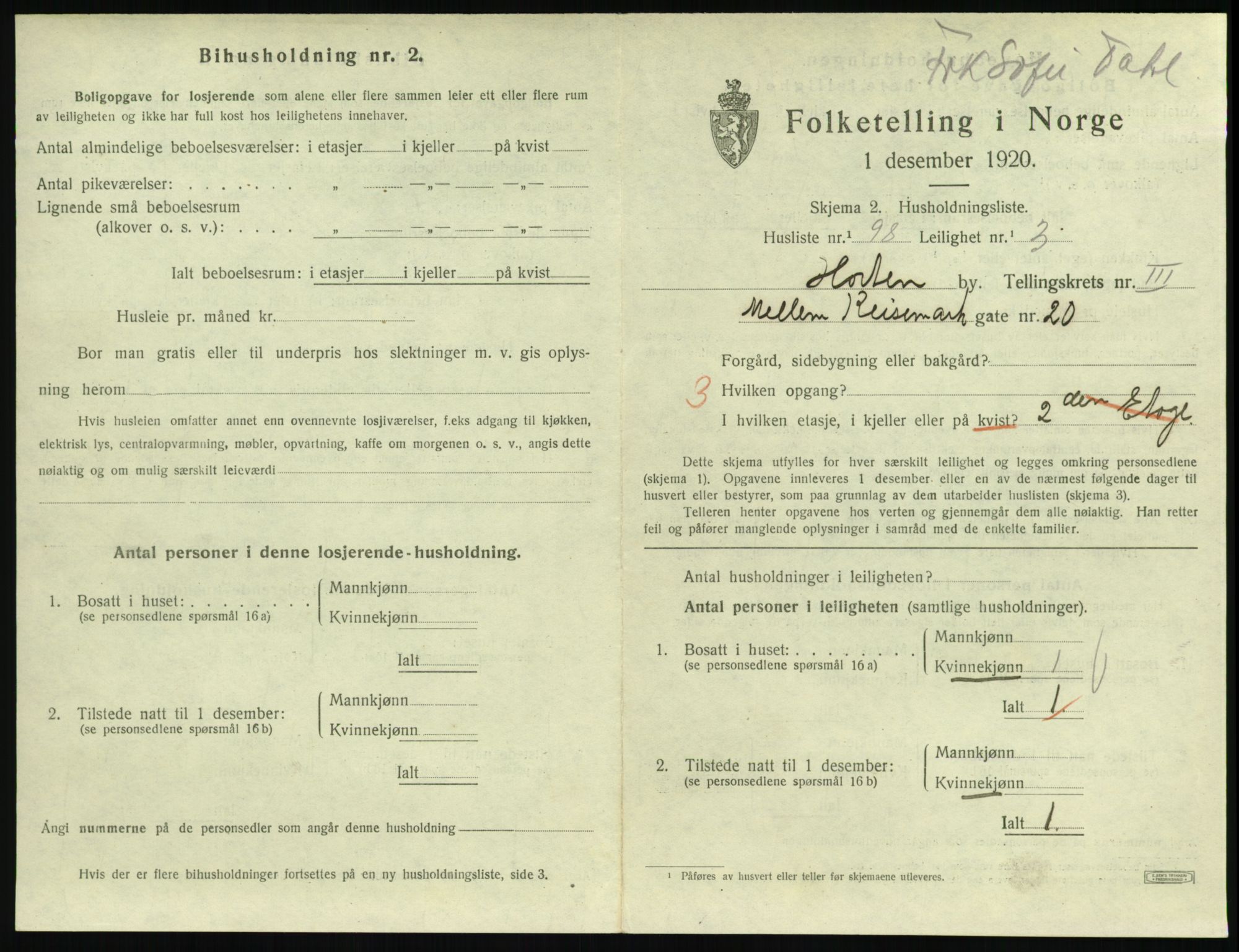 SAKO, 1920 census for Horten, 1920, p. 4461