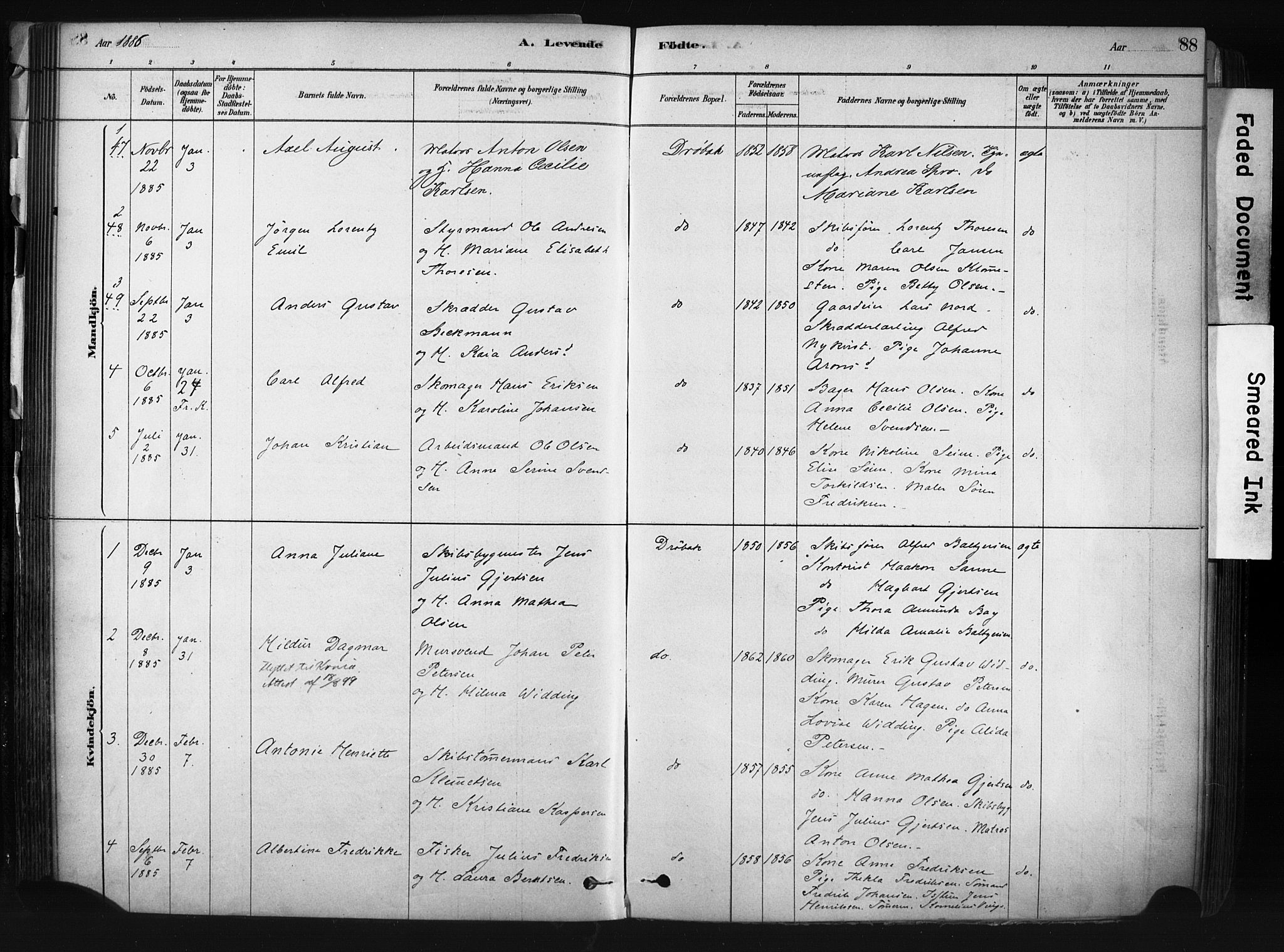 Drøbak prestekontor Kirkebøker, AV/SAO-A-10142a/F/Fb/L0001: Parish register (official) no. II 1, 1878-1891, p. 88