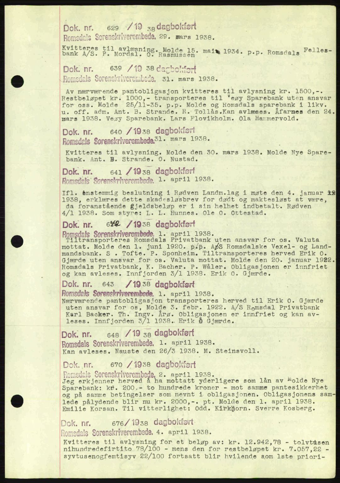 Romsdal sorenskriveri, AV/SAT-A-4149/1/2/2C: Mortgage book no. C1a, 1936-1945, Diary no: : 629/1938