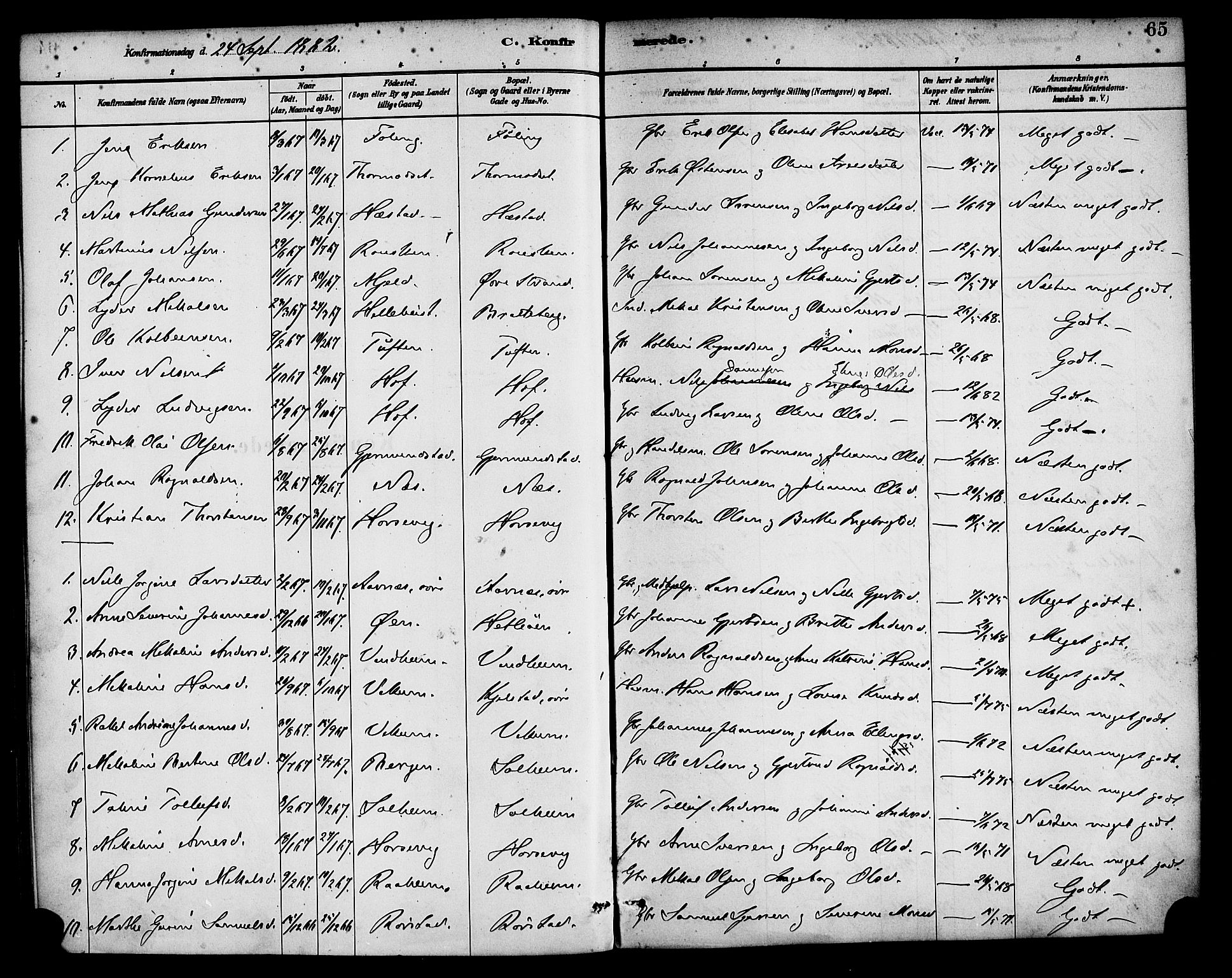 Gaular sokneprestembete, AV/SAB-A-80001/H/Haa: Parish register (official) no. D 1, 1882-1899, p. 65