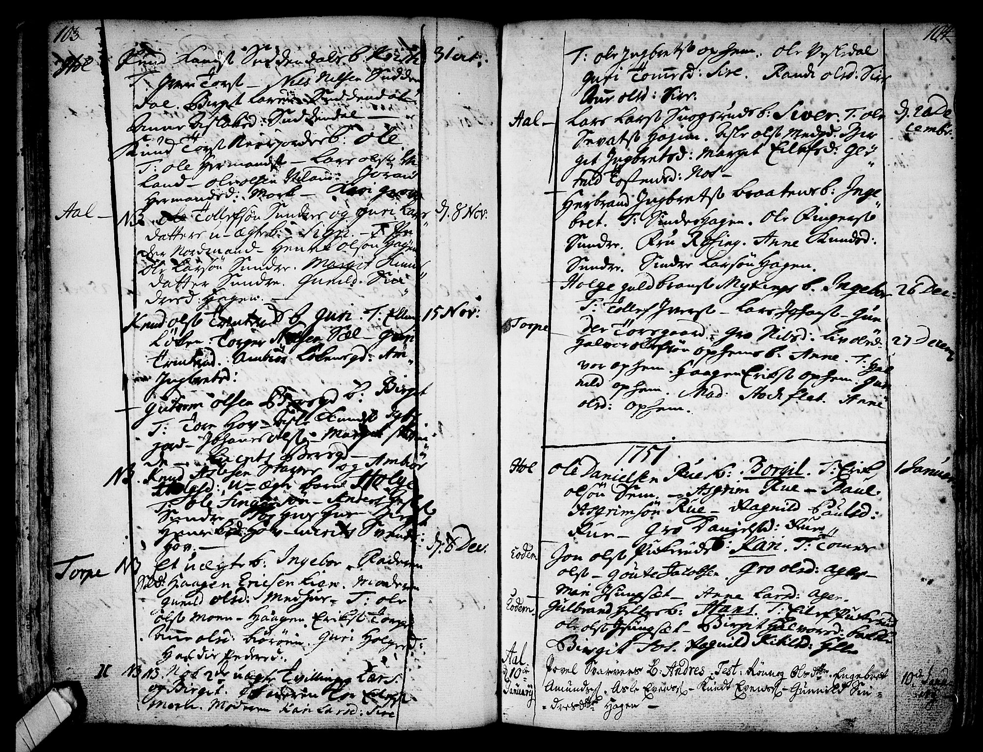 Ål kirkebøker, SAKO/A-249/F/Fa/L0001: Parish register (official) no. I 1, 1744-1769, p. 103-104