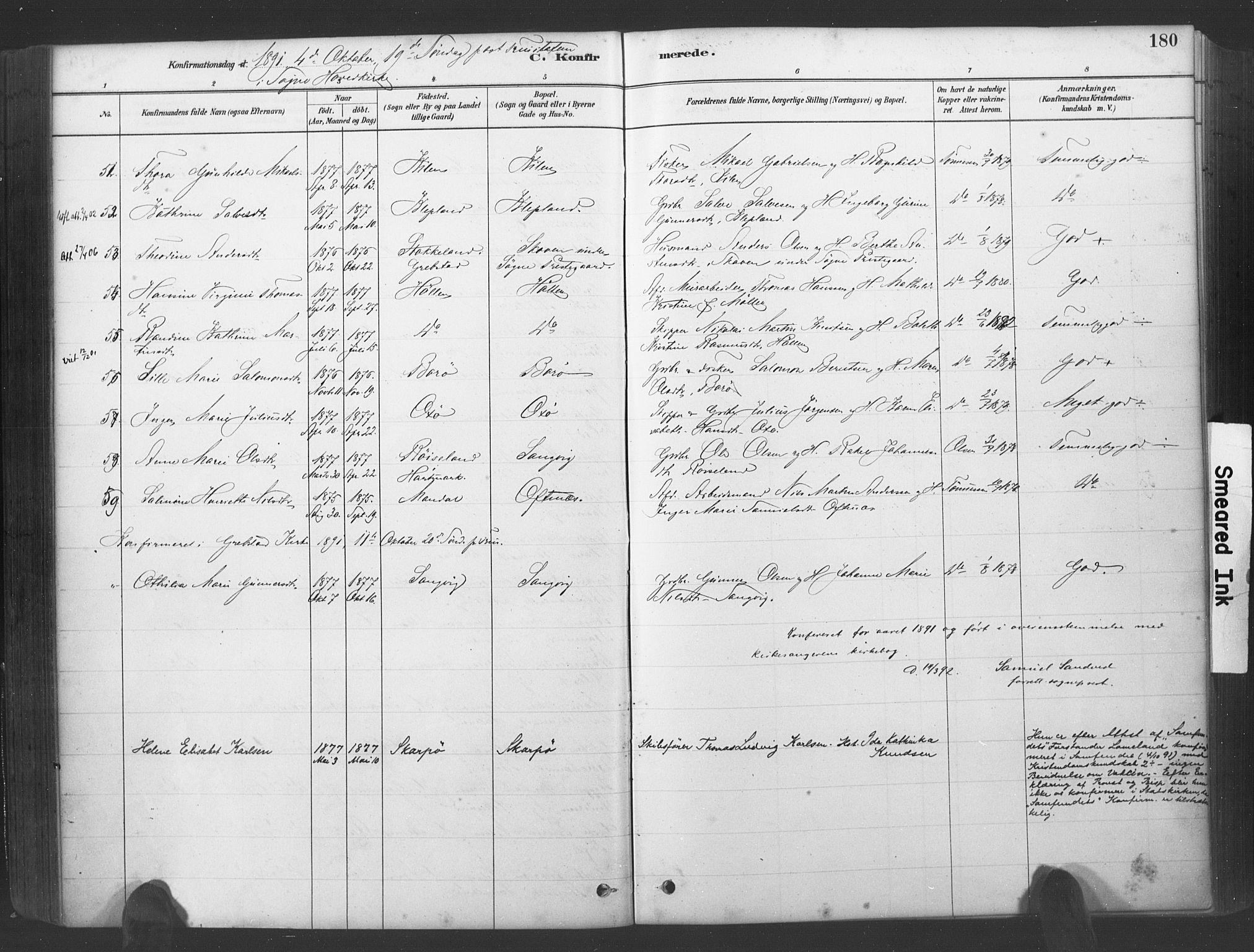 Søgne sokneprestkontor, SAK/1111-0037/F/Fa/Fab/L0012: Parish register (official) no. A 12, 1880-1891, p. 180