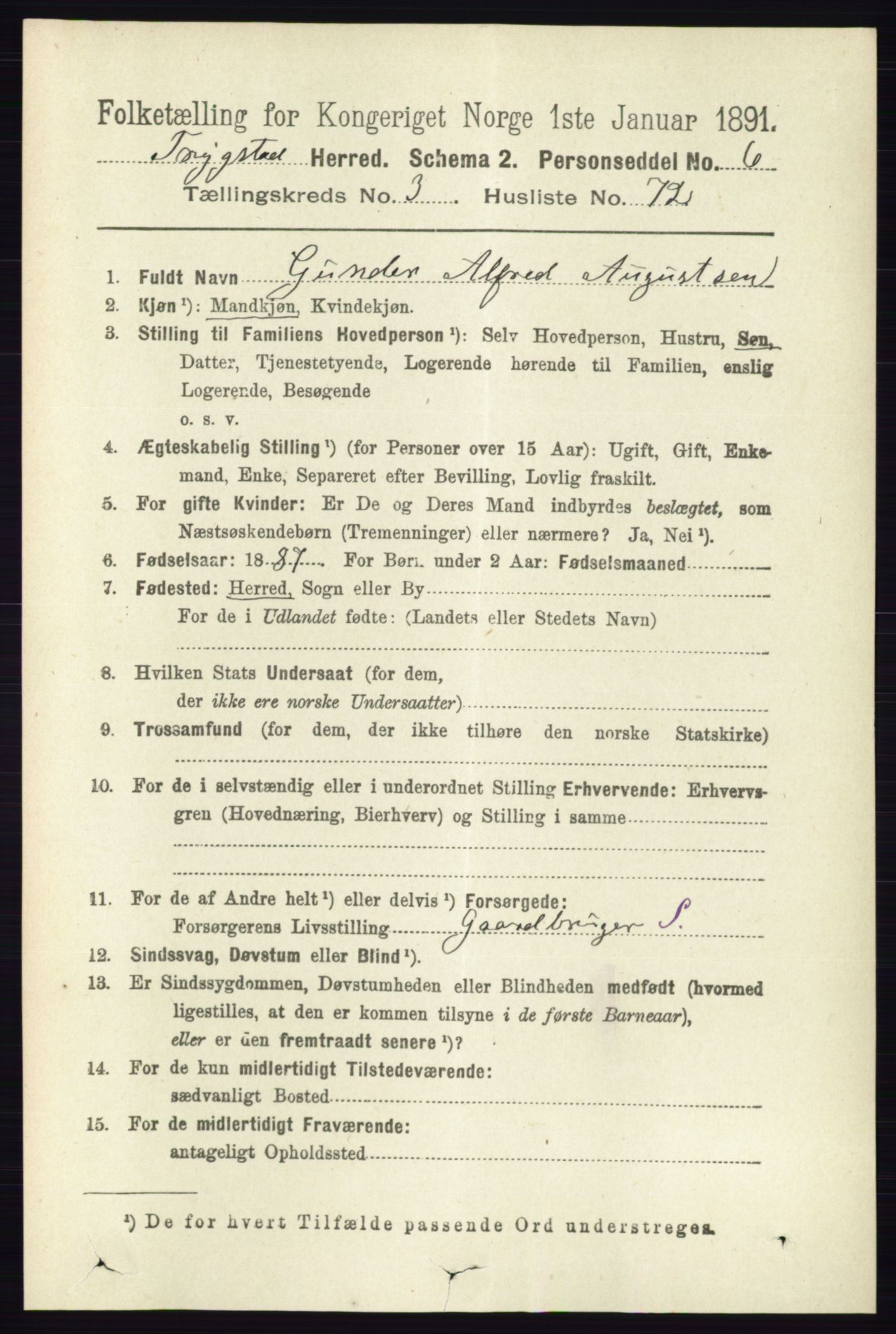 RA, 1891 Census for 0122 Trøgstad, 1891, p. 1509