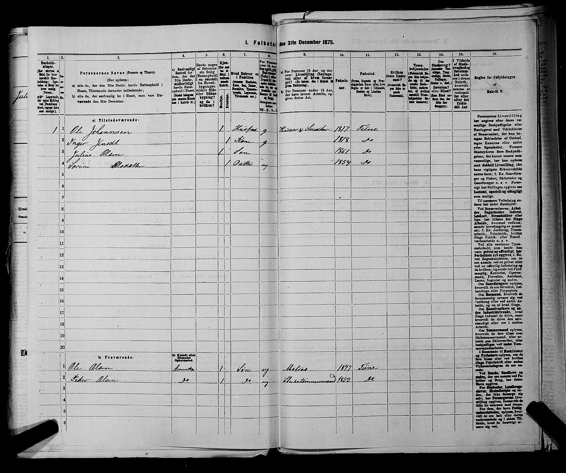 RA, 1875 census for 0130P Tune, 1875, p. 2050