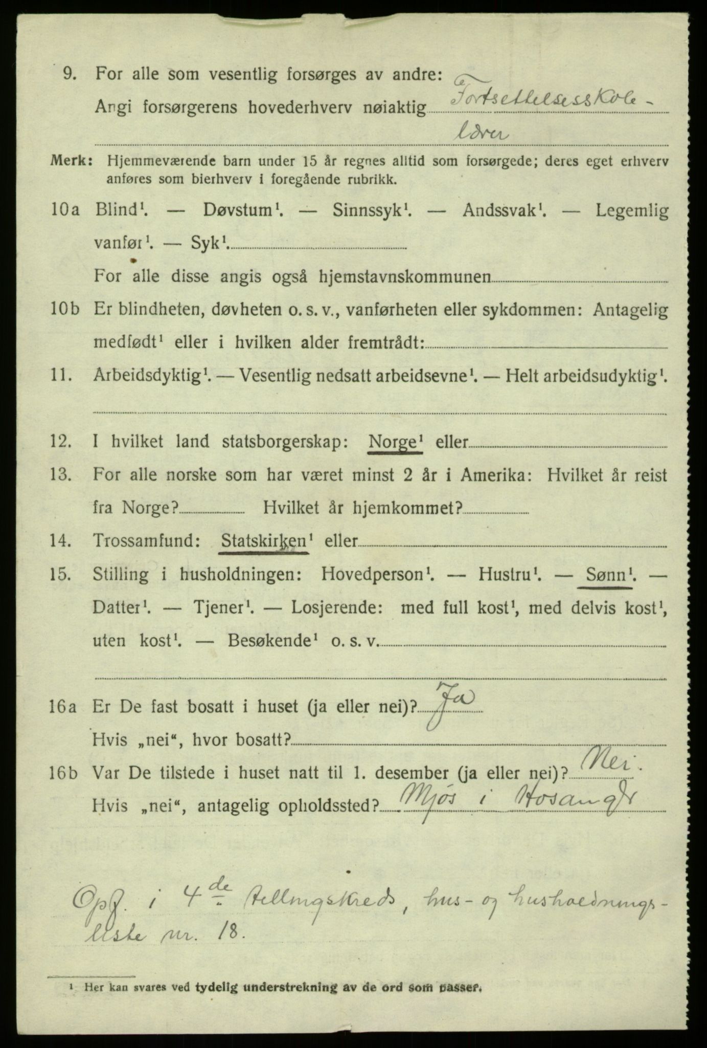 SAB, 1920 census for Hosanger, 1920, p. 5418