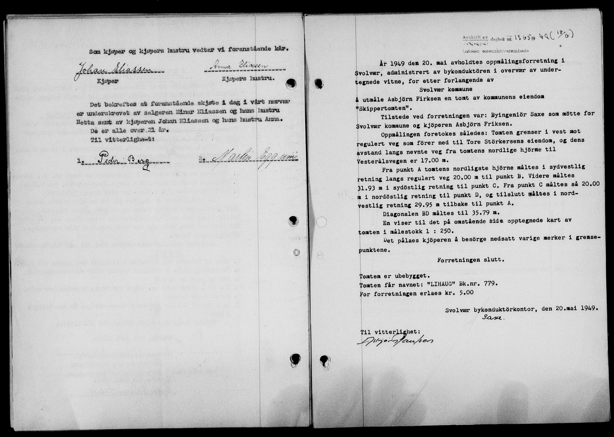 Lofoten sorenskriveri, SAT/A-0017/1/2/2C/L0021a: Mortgage book no. 21a, 1949-1949, Diary no: : 1365/1949