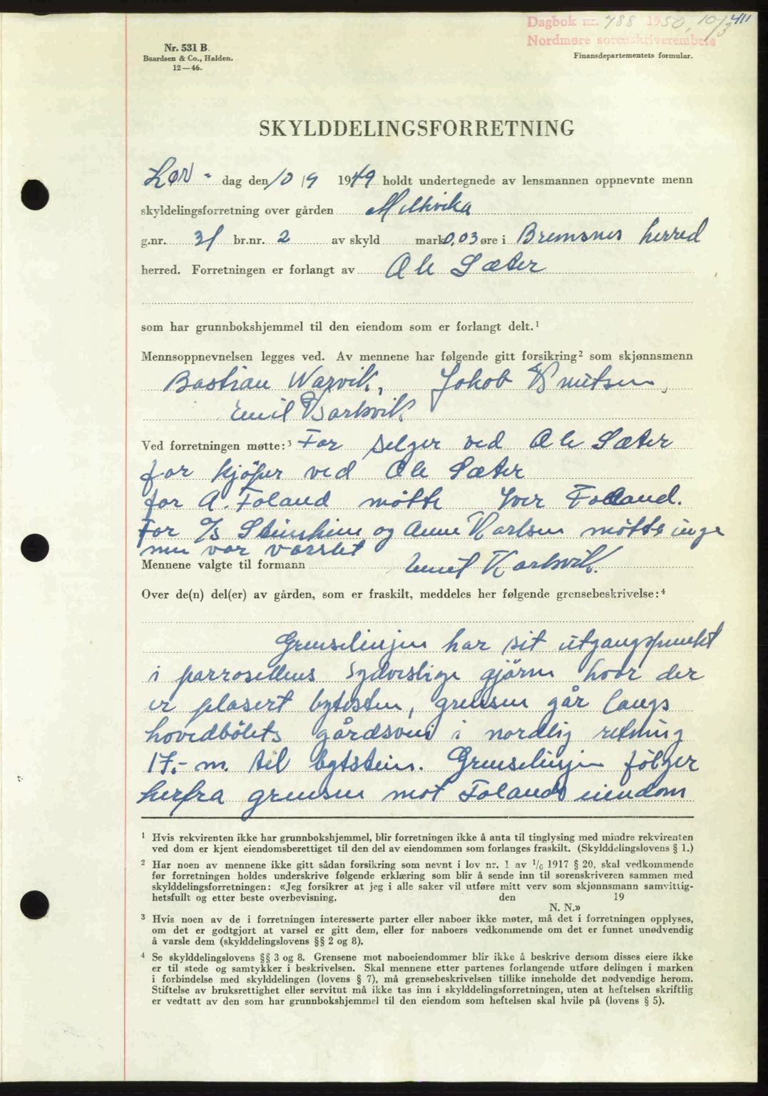 Nordmøre sorenskriveri, AV/SAT-A-4132/1/2/2Ca: Mortgage book no. A114, 1950-1950, Diary no: : 788/1950