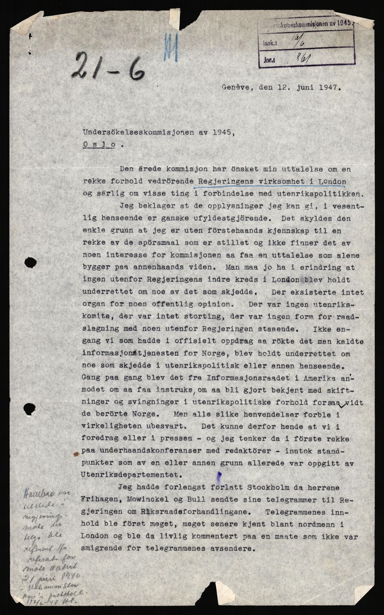 Undersøkelseskommisjonen av 1945, RA/S-1566/D/Db/L0021: Ramberg - Regjeringen under krigen, 1940-1946, p. 792