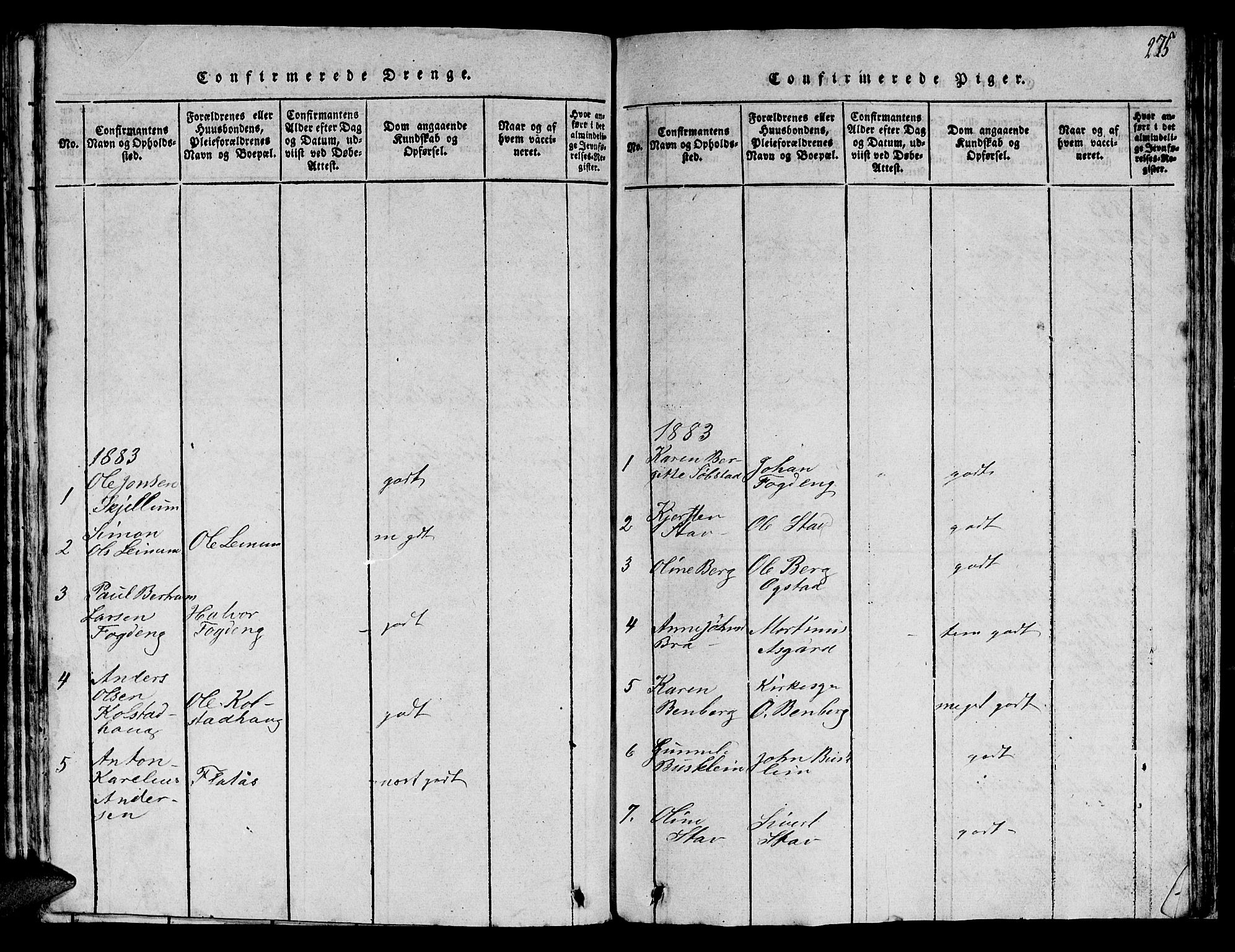 Ministerialprotokoller, klokkerbøker og fødselsregistre - Sør-Trøndelag, SAT/A-1456/613/L0393: Parish register (copy) no. 613C01, 1816-1886, p. 275
