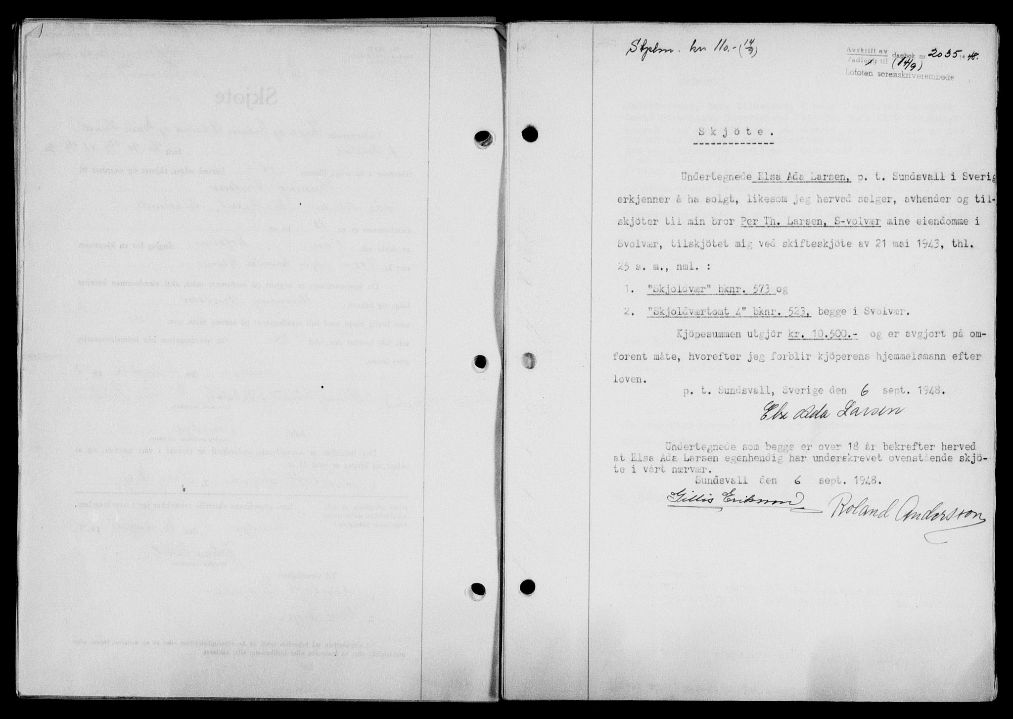 Lofoten sorenskriveri, SAT/A-0017/1/2/2C/L0019a: Mortgage book no. 19a, 1948-1948, Diary no: : 2035/1948