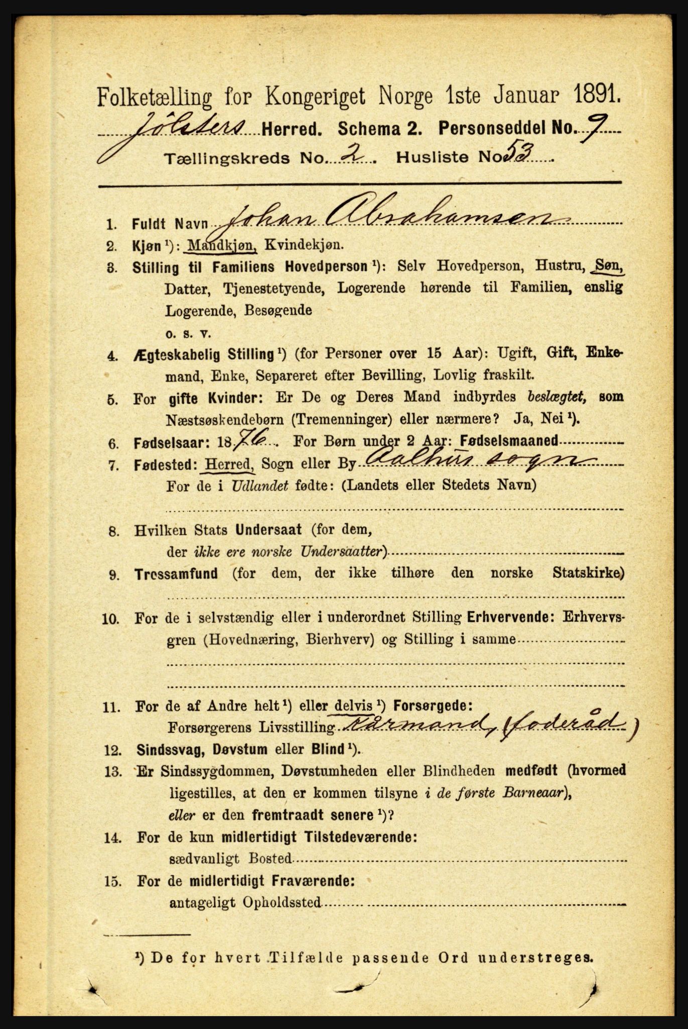 RA, 1891 census for 1431 Jølster, 1891, p. 901