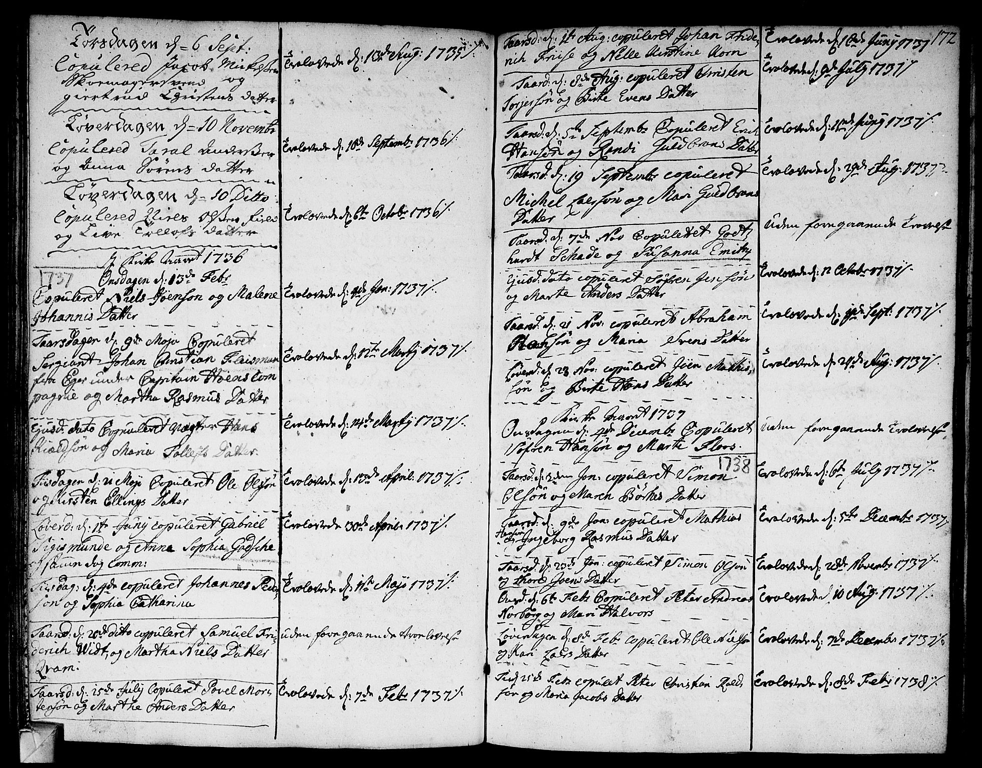 Strømsø kirkebøker, SAKO/A-246/F/Fa/L0005: Parish register (official) no. I 5, 1734-1739, p. 172