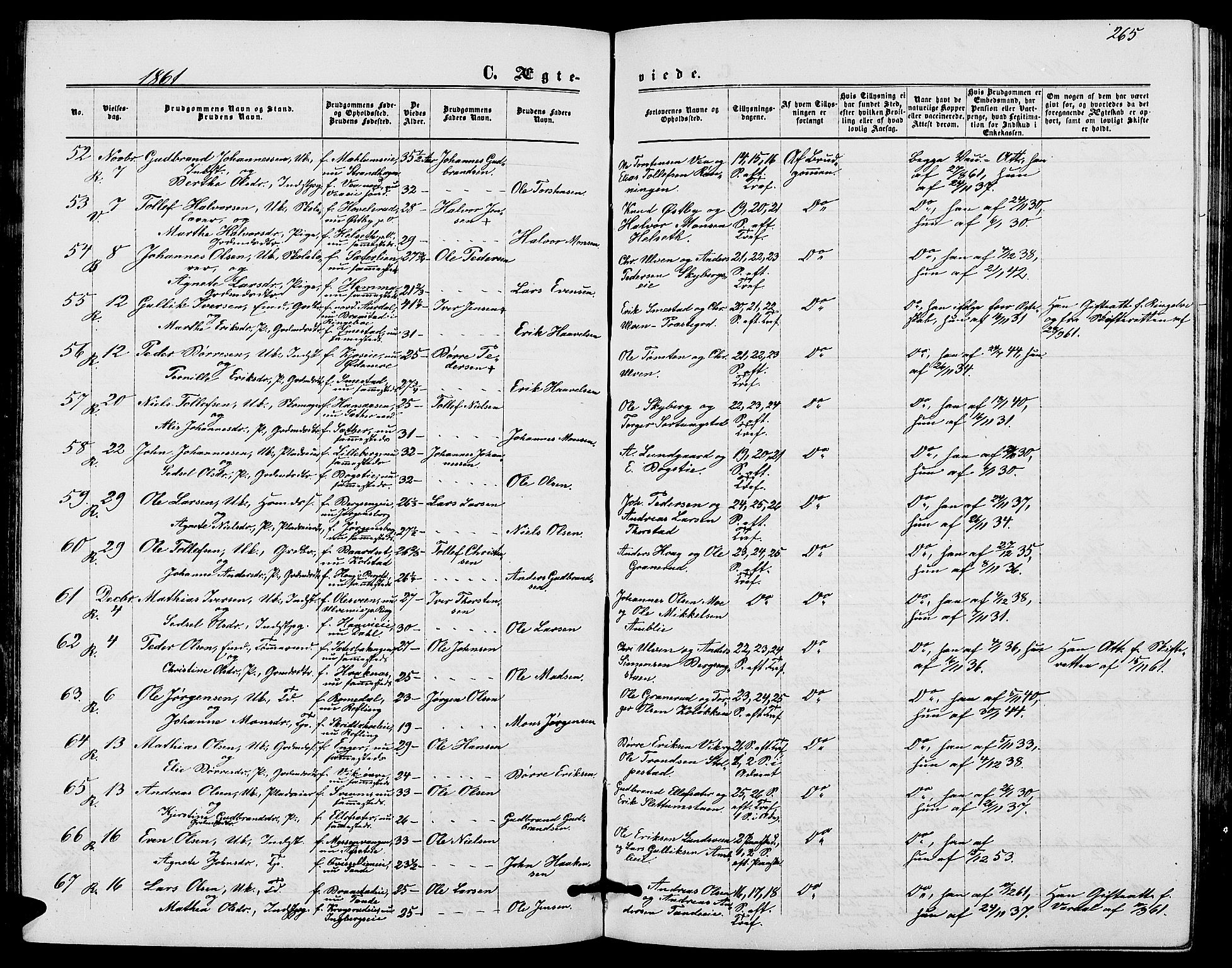 Ringsaker prestekontor, AV/SAH-PREST-014/L/La/L0007: Parish register (copy) no. 7, 1861-1869, p. 265