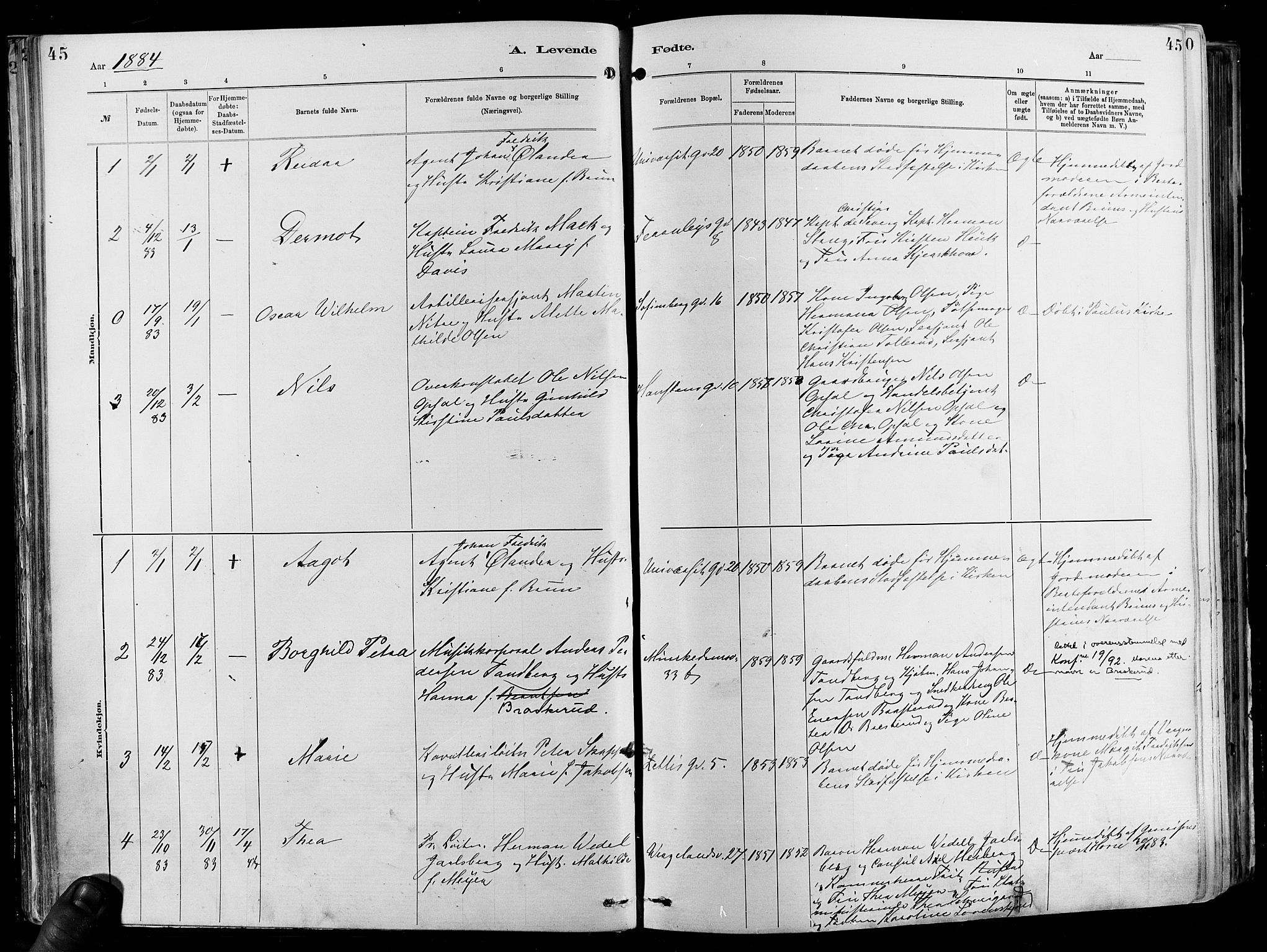 Garnisonsmenigheten Kirkebøker, AV/SAO-A-10846/F/Fa/L0012: Parish register (official) no. 12, 1880-1893, p. 45