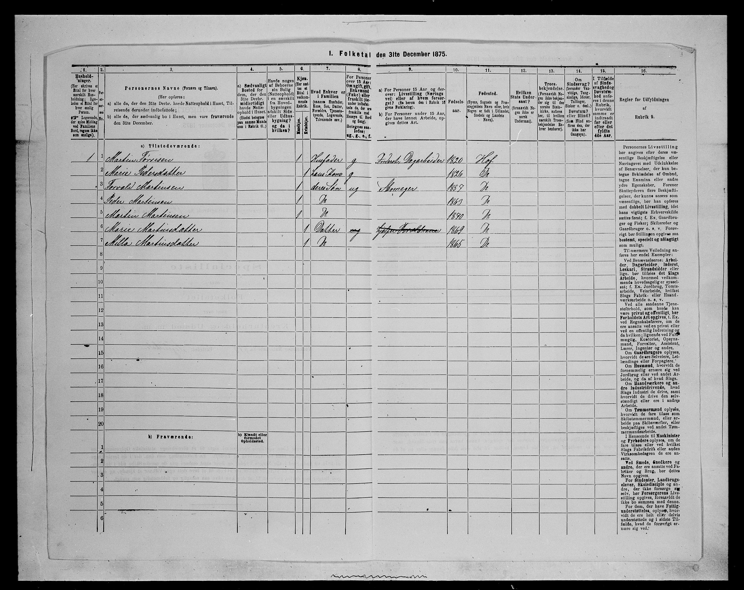 SAH, 1875 census for 0424P Hof, 1875, p. 184