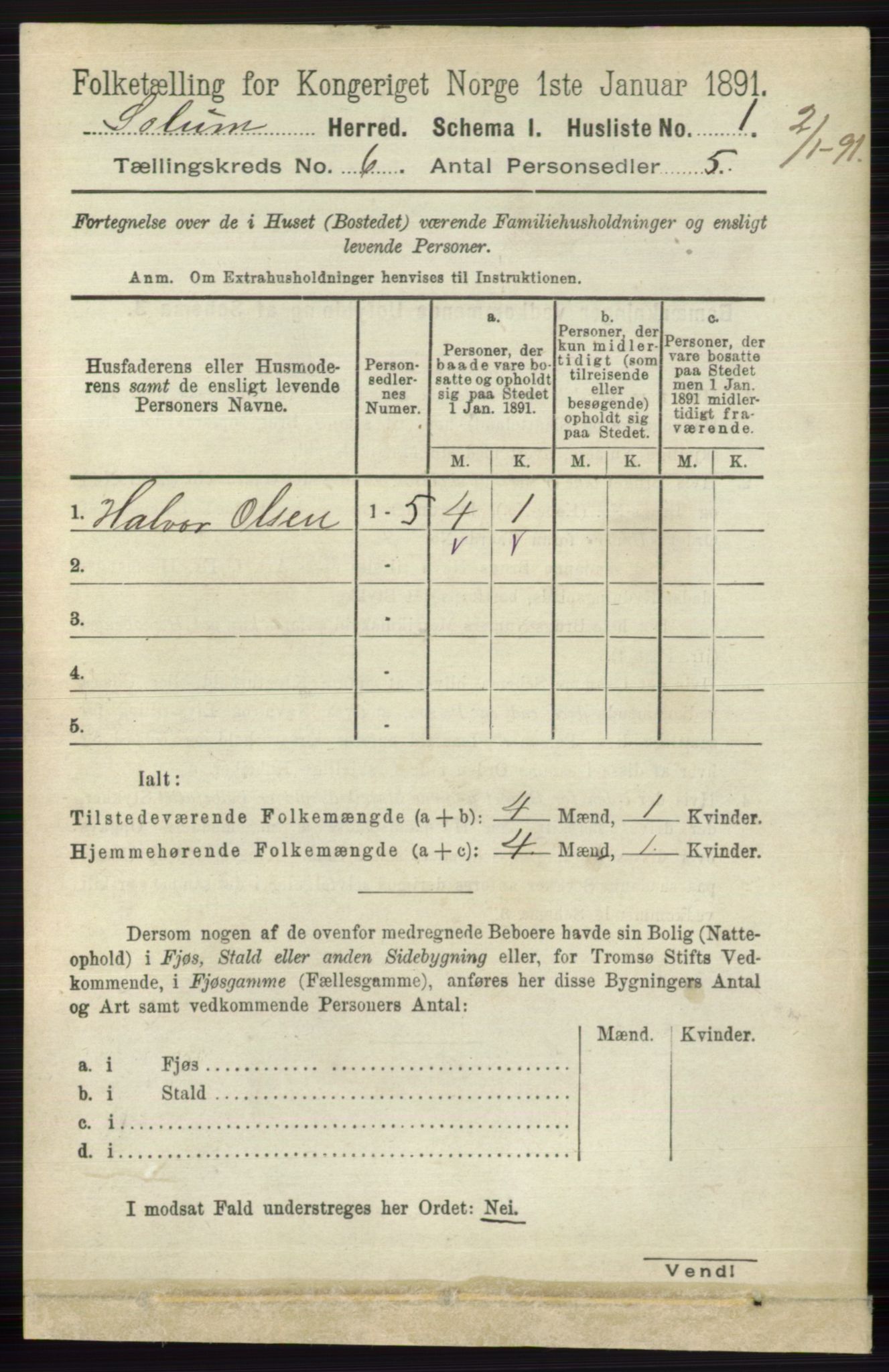 RA, 1891 census for 0818 Solum, 1891, p. 1066