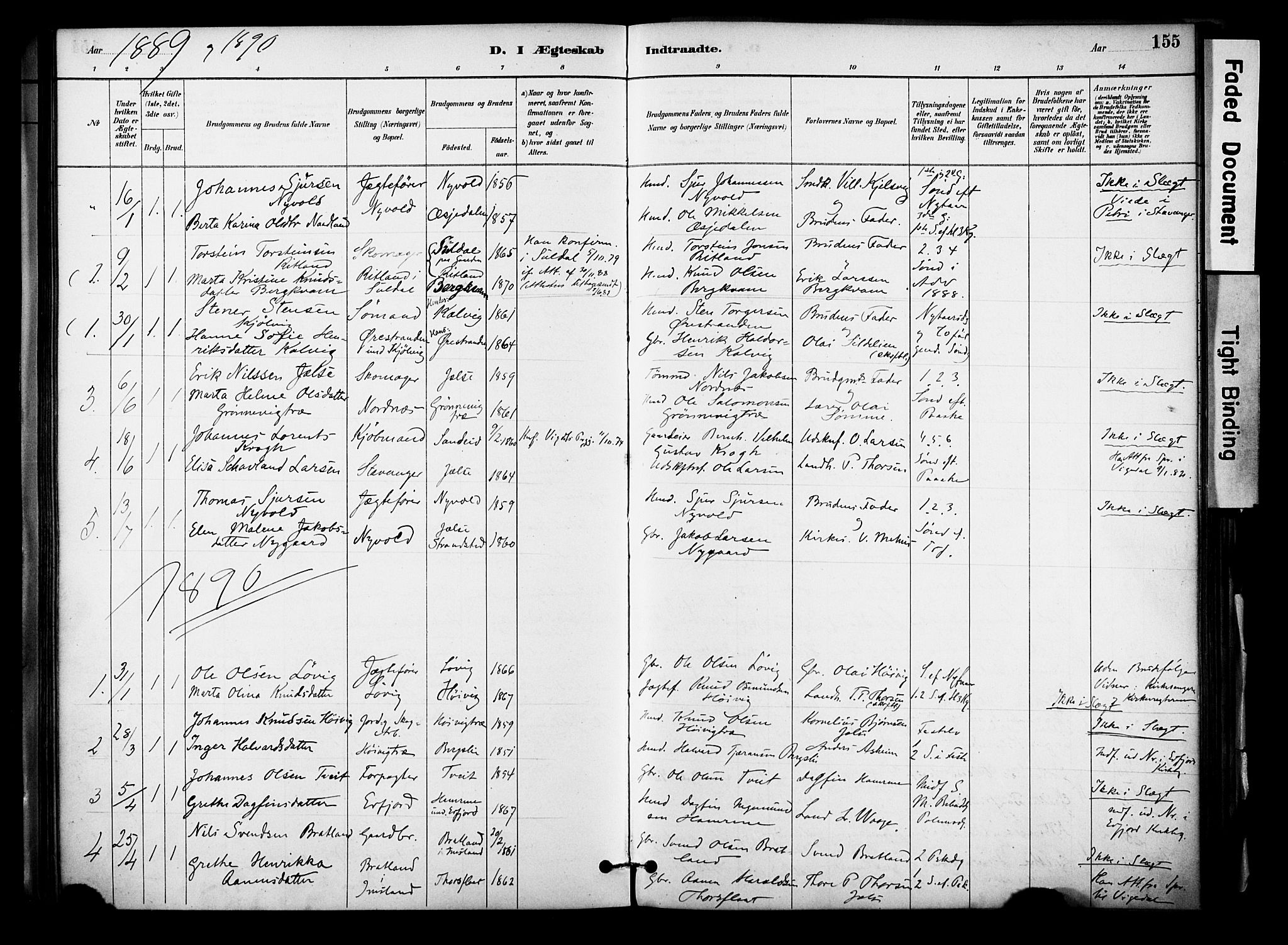 Jelsa sokneprestkontor, SAST/A-101842/01/IV: Parish register (official) no. A 10, 1884-1906, p. 155
