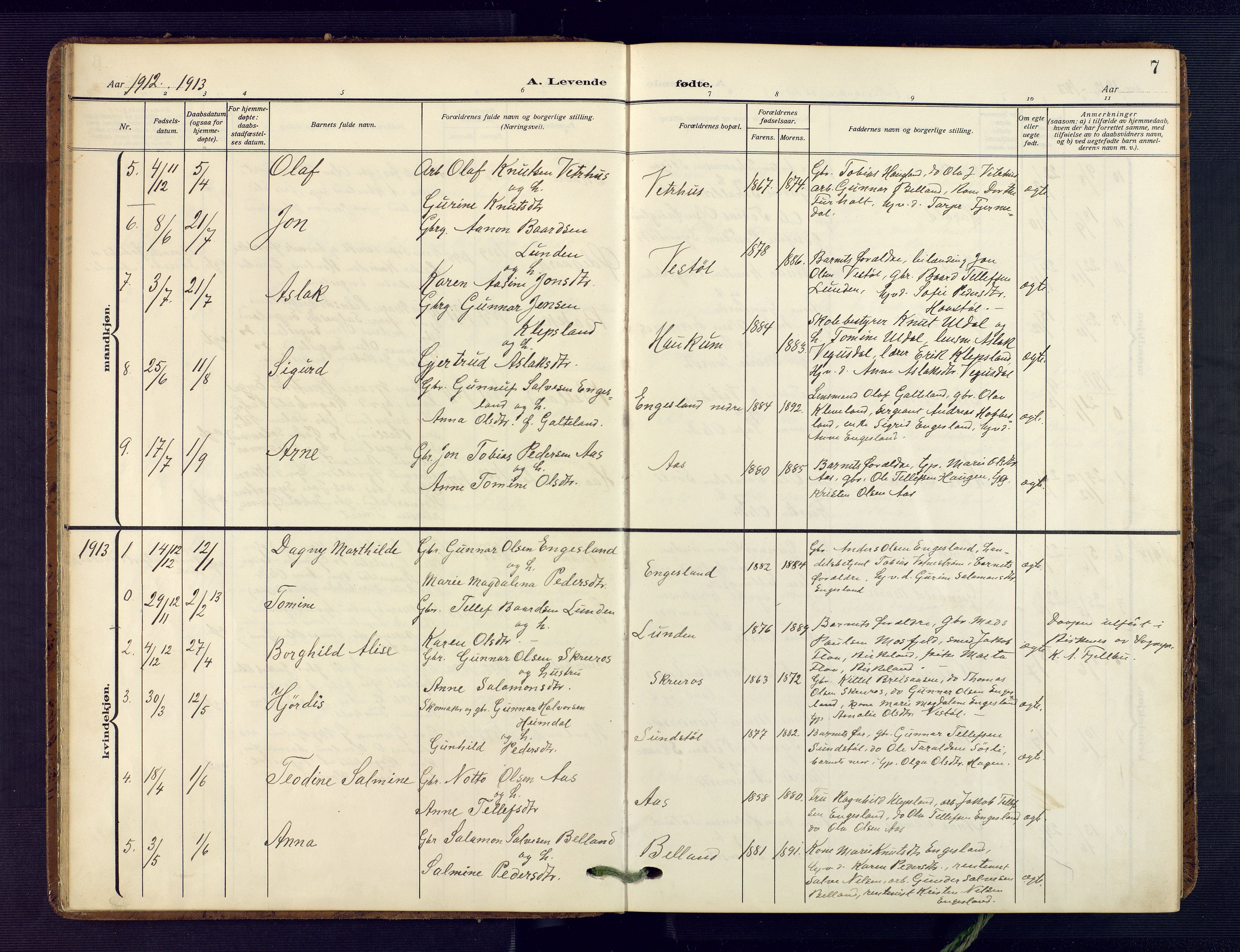 Herefoss sokneprestkontor, SAK/1111-0019/F/Fa/Fab/L0005: Parish register (official) no. A 5, 1910-1932, p. 7