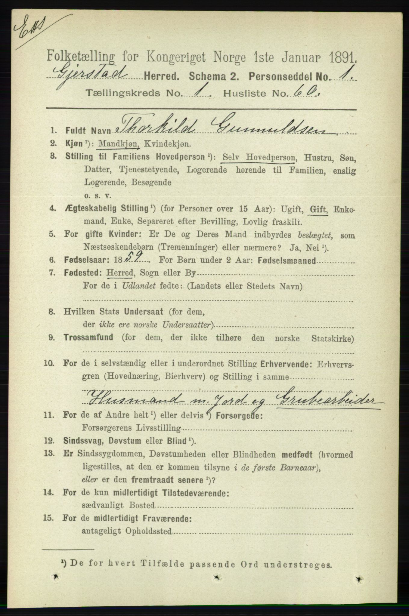 RA, Census 1891 for Nedenes amt: Gjenparter av personsedler for beslektede ektefeller, menn, 1891, p. 39