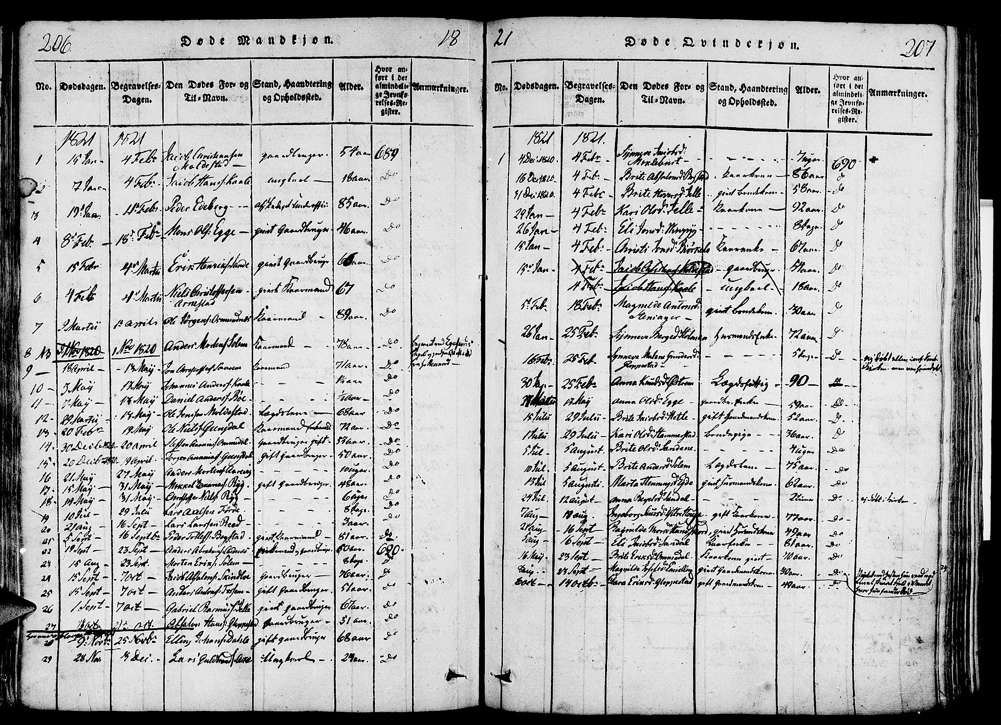 Gloppen sokneprestembete, SAB/A-80101/H/Haa/Haaa/L0006: Parish register (official) no. A 6, 1816-1826, p. 206-207