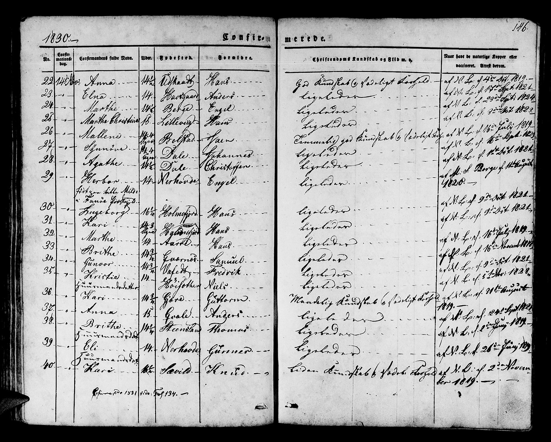 Os sokneprestembete, AV/SAB-A-99929: Parish register (official) no. A 14, 1826-1839, p. 146