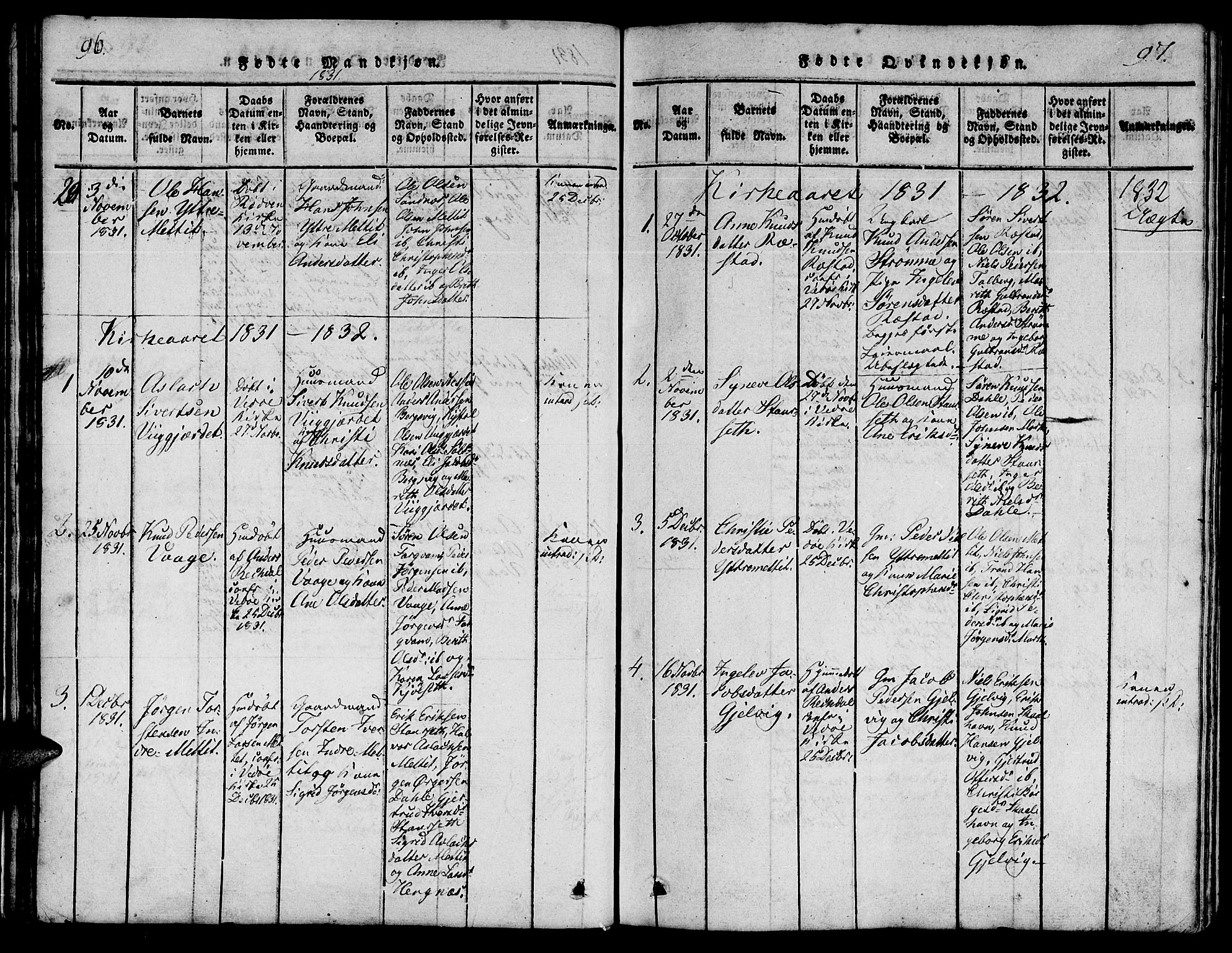 Ministerialprotokoller, klokkerbøker og fødselsregistre - Møre og Romsdal, AV/SAT-A-1454/547/L0602: Parish register (official) no. 547A04, 1818-1845, p. 96-97