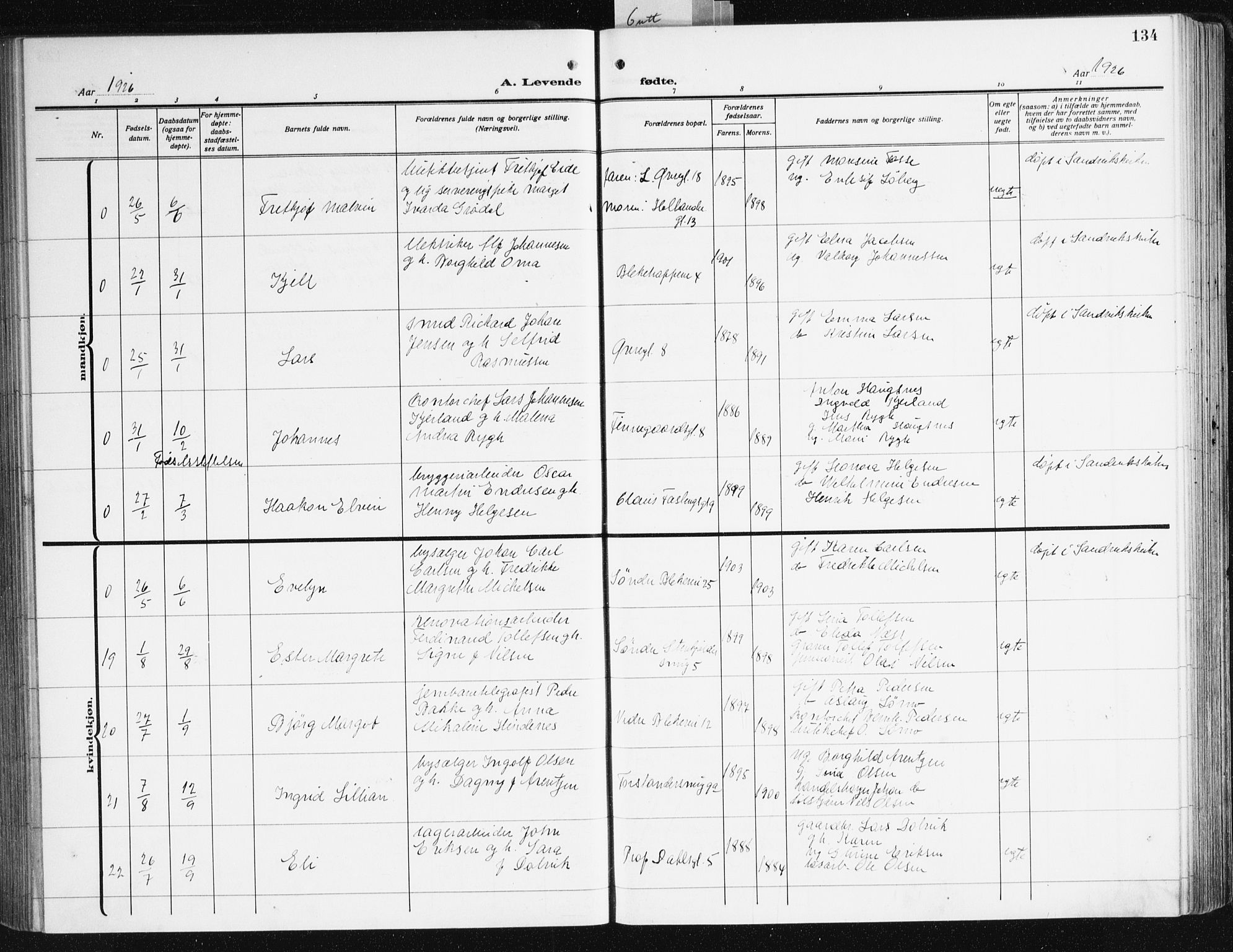 Korskirken sokneprestembete, AV/SAB-A-76101/H/Hab: Parish register (copy) no. B 12, 1917-1942, p. 134