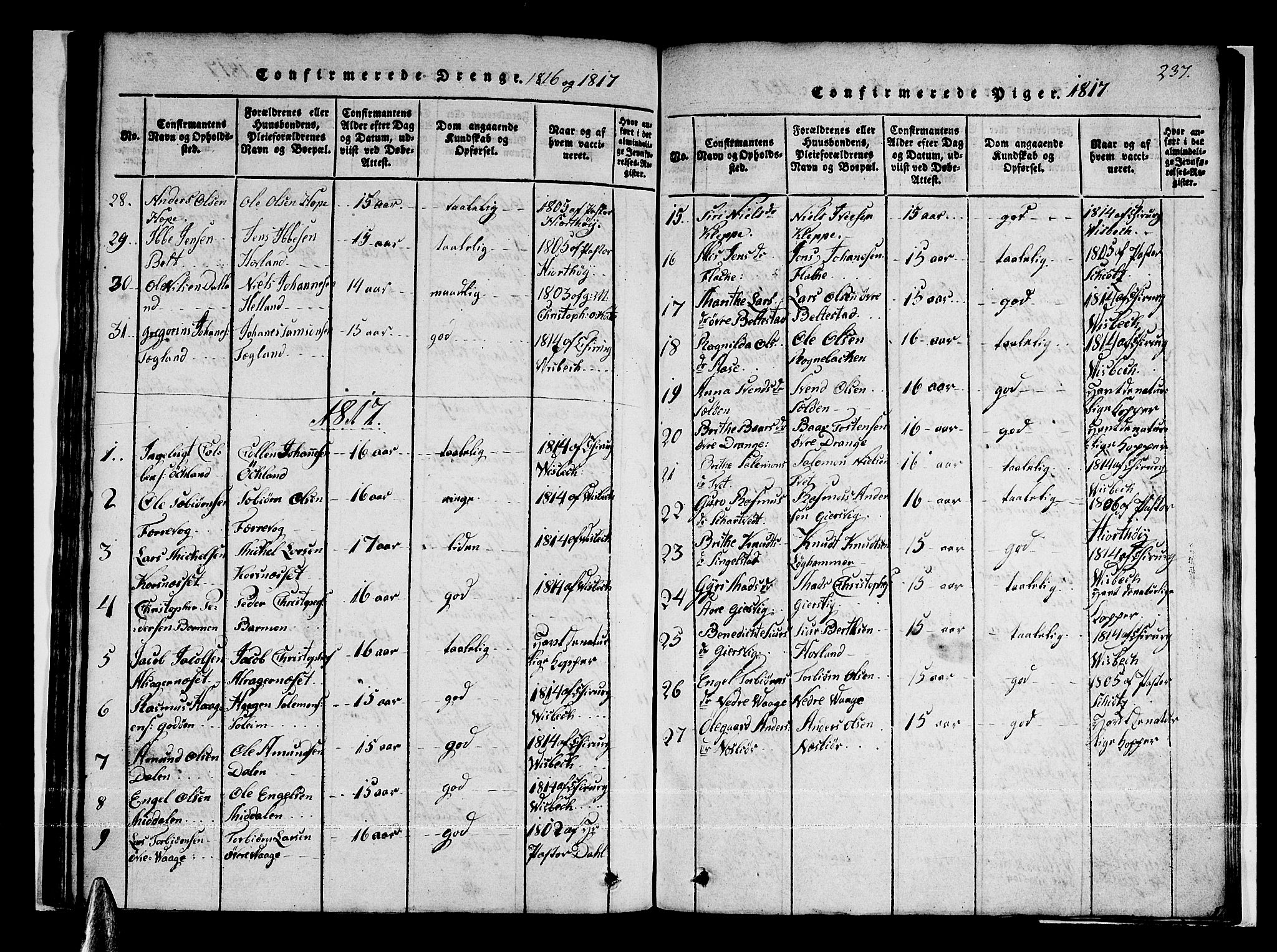 Tysnes sokneprestembete, AV/SAB-A-78601/H/Haa: Parish register (official) no. A 7, 1816-1826, p. 237