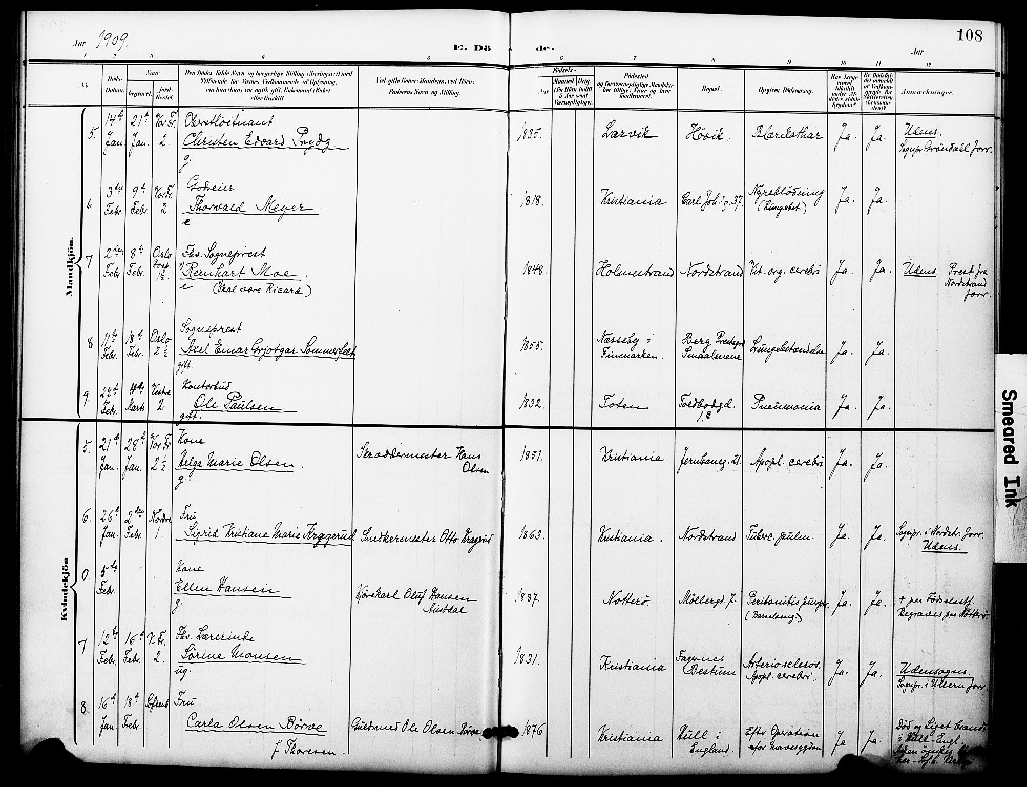 Oslo domkirke Kirkebøker, AV/SAO-A-10752/F/Fa/L0036: Parish register (official) no. 36, 1901-1919, p. 108