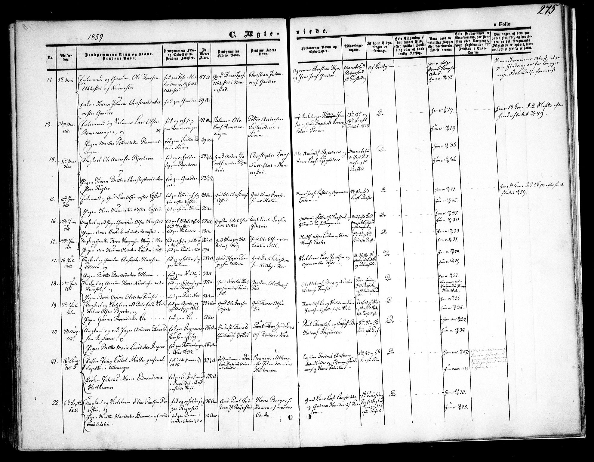 Ullensaker prestekontor Kirkebøker, AV/SAO-A-10236a/F/Fa/L0015.a: Parish register (official) no. I 15A, 1851-1862, p. 275