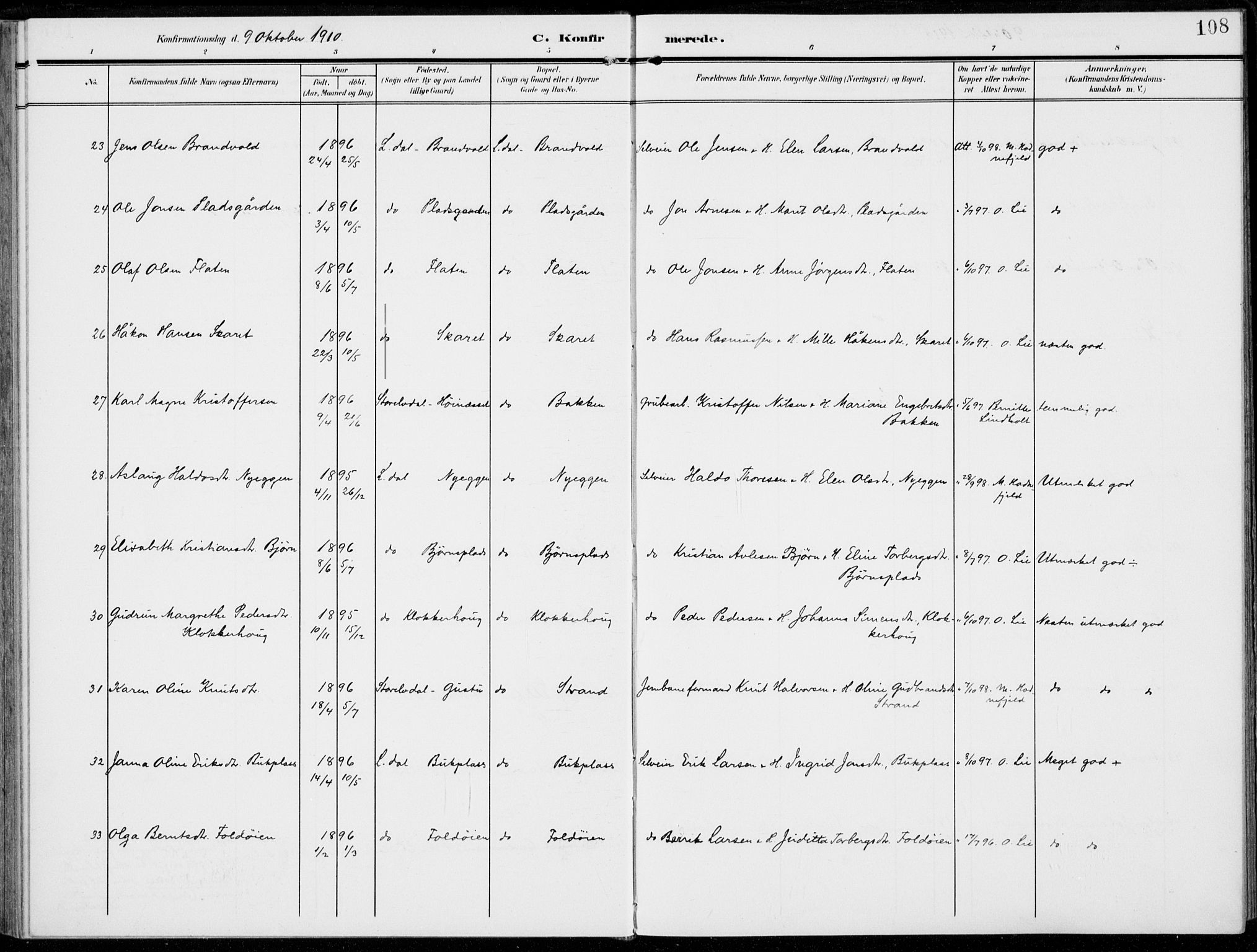 Alvdal prestekontor, AV/SAH-PREST-060/H/Ha/Haa/L0004: Parish register (official) no. 4, 1907-1919, p. 108