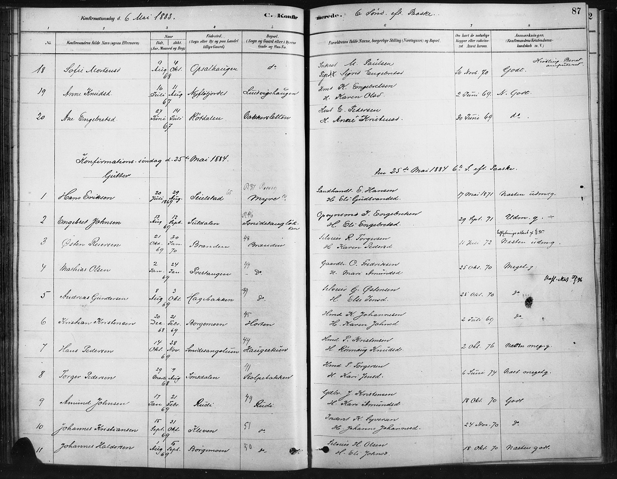 Ringebu prestekontor, SAH/PREST-082/H/Ha/Haa/L0009: Parish register (official) no. 9, 1878-1898, p. 87