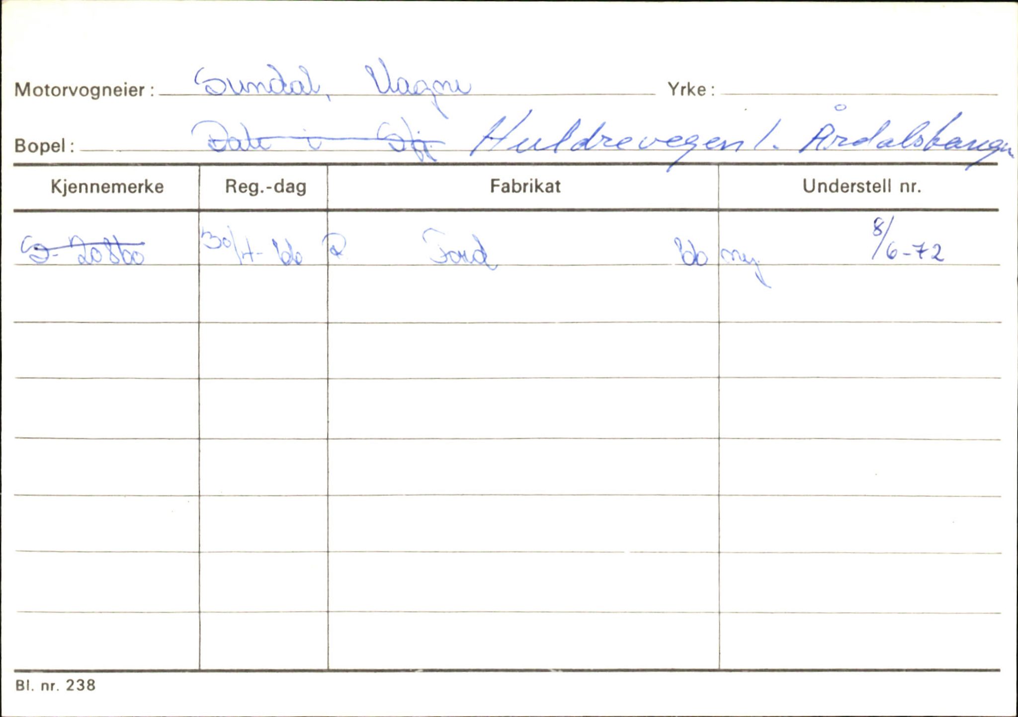 Statens vegvesen, Sogn og Fjordane vegkontor, SAB/A-5301/4/F/L0146: Registerkort Årdal R-Å samt diverse kort, 1945-1975, p. 698