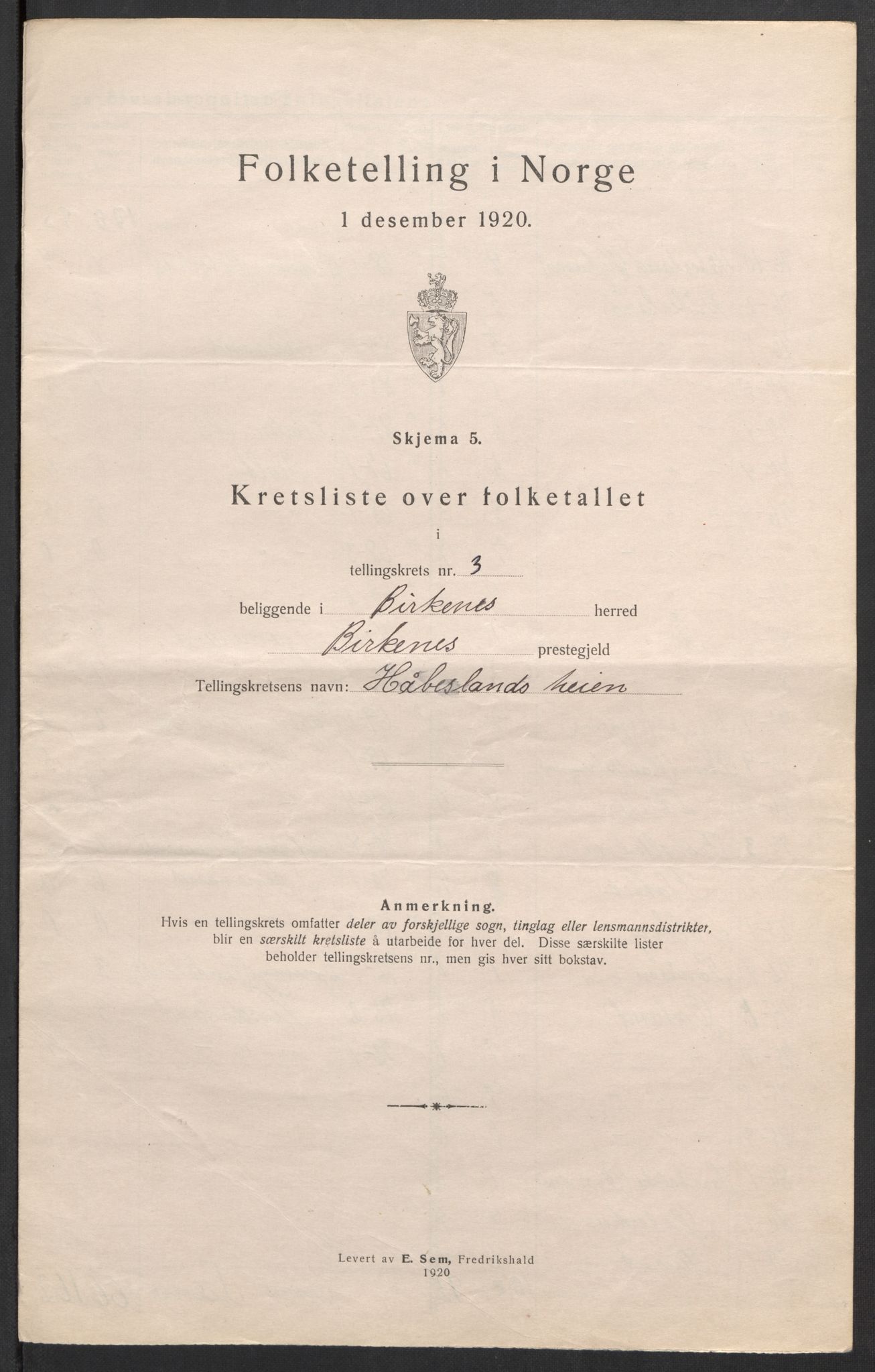 SAK, 1920 census for Birkenes, 1920, p. 13