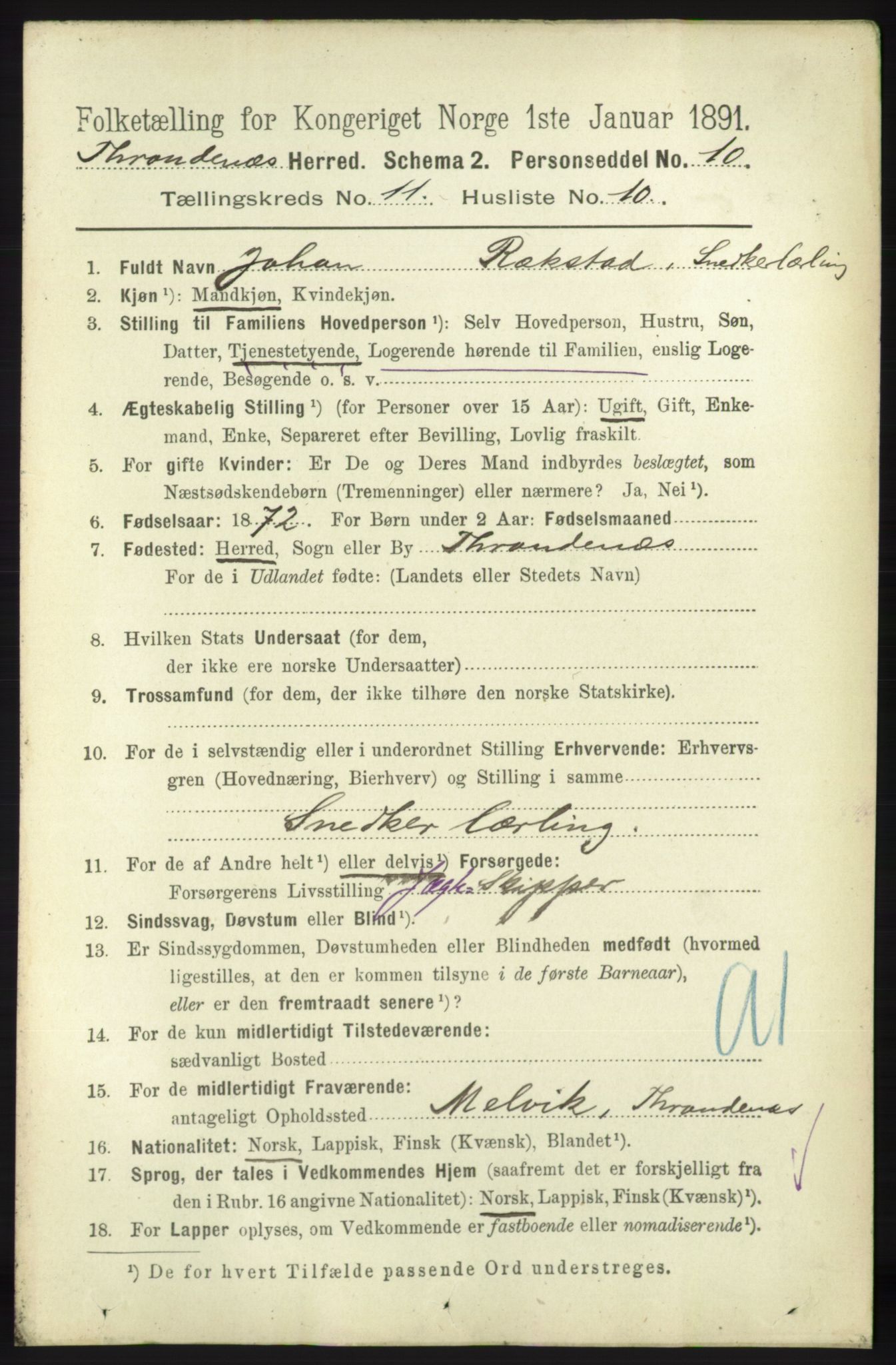 RA, 1891 census for 1914 Trondenes, 1891, p. 8071