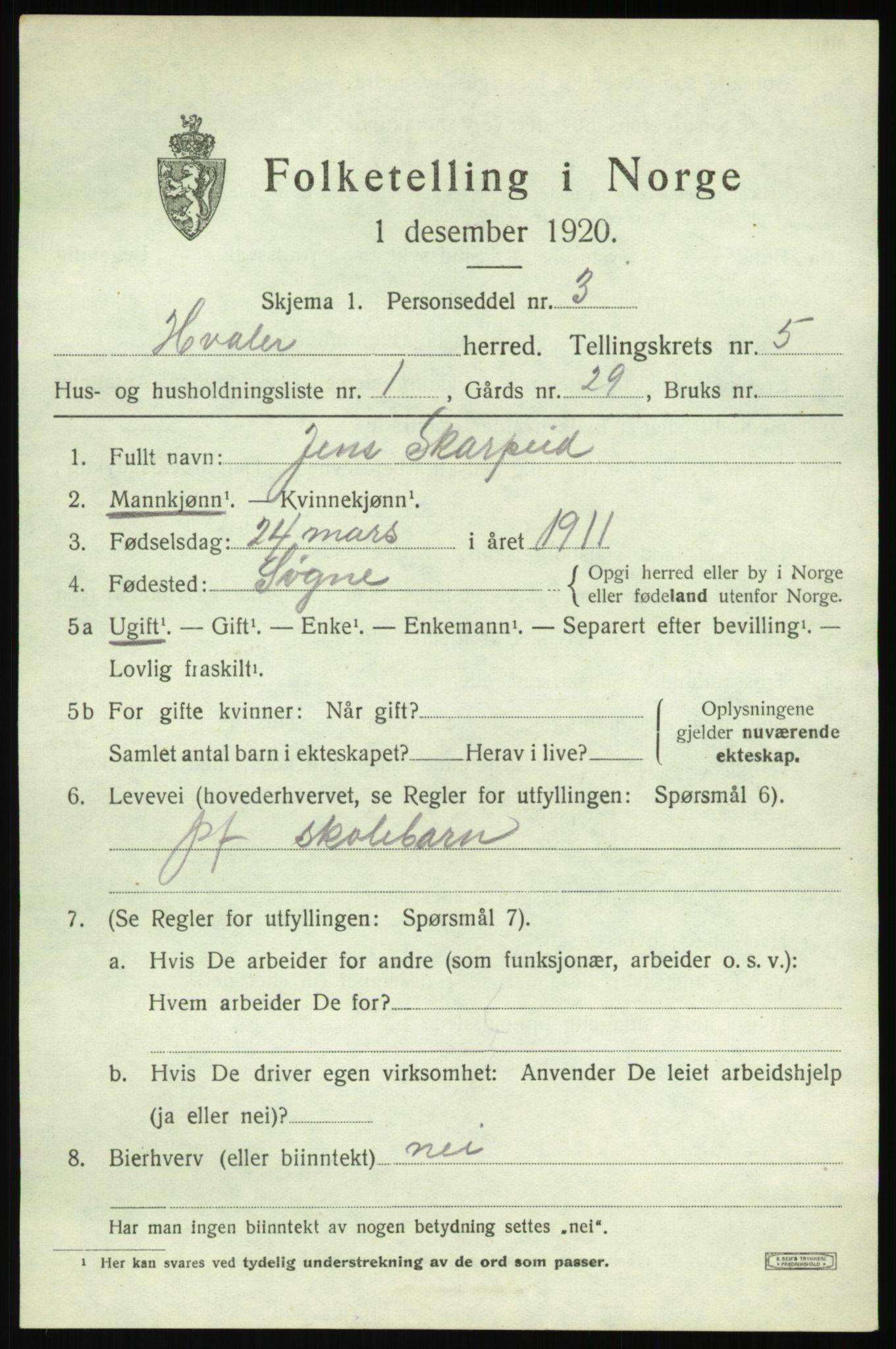 SAO, 1920 census for Hvaler, 1920, p. 5128