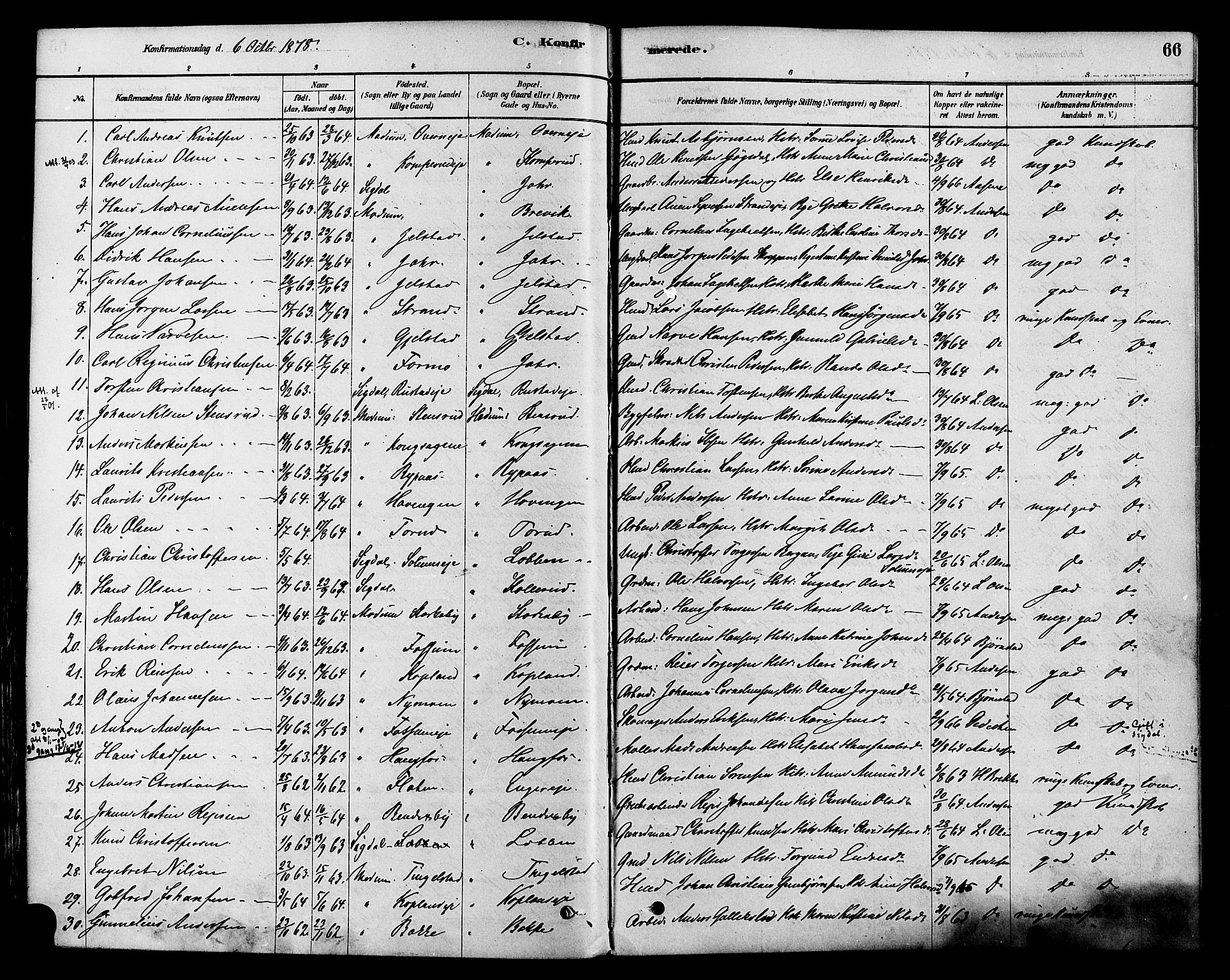 Modum kirkebøker, SAKO/A-234/F/Fa/L0015: Parish register (official) no. 15 /1, 1877-1889, p. 66