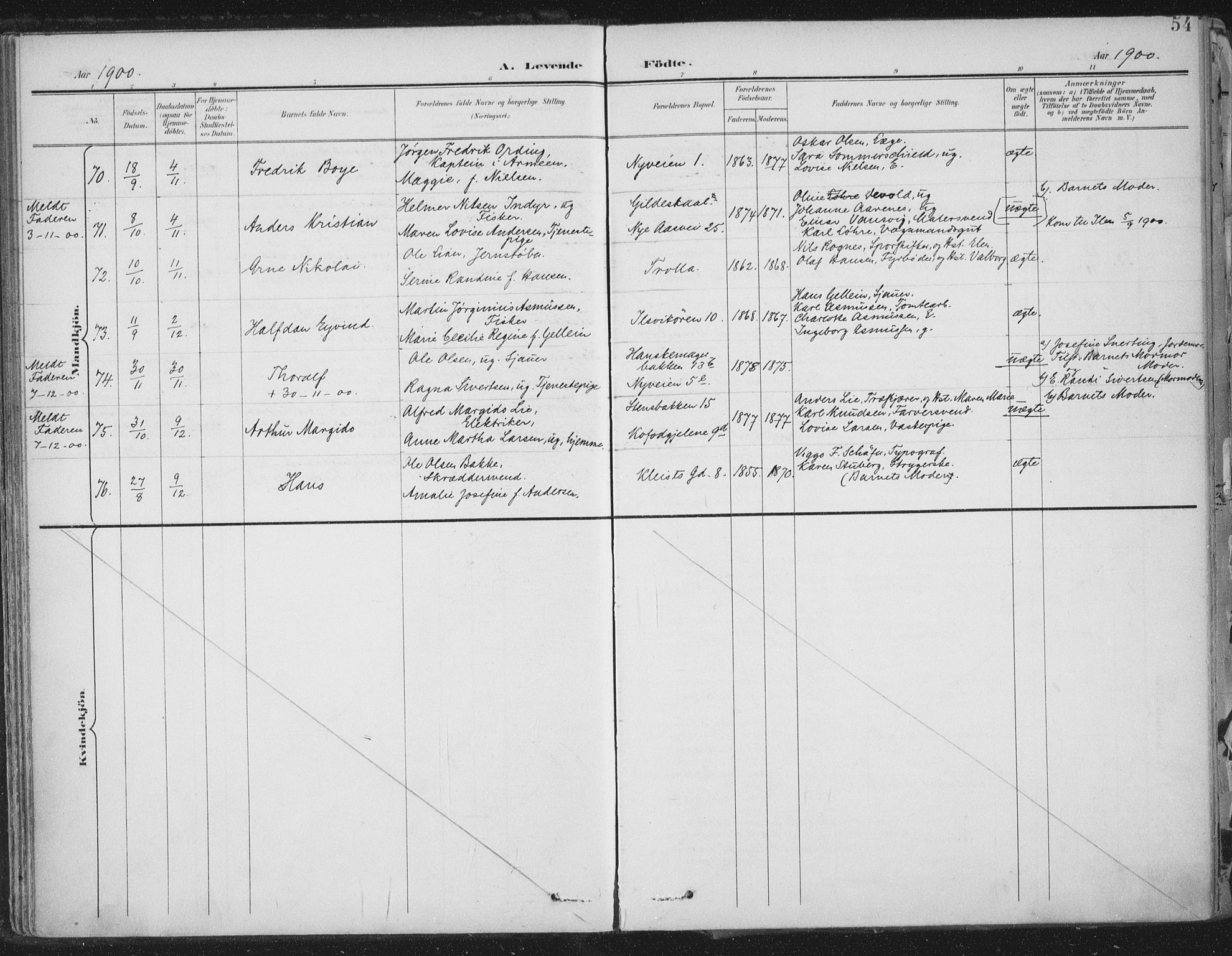Ministerialprotokoller, klokkerbøker og fødselsregistre - Sør-Trøndelag, SAT/A-1456/603/L0167: Parish register (official) no. 603A06, 1896-1932, p. 54