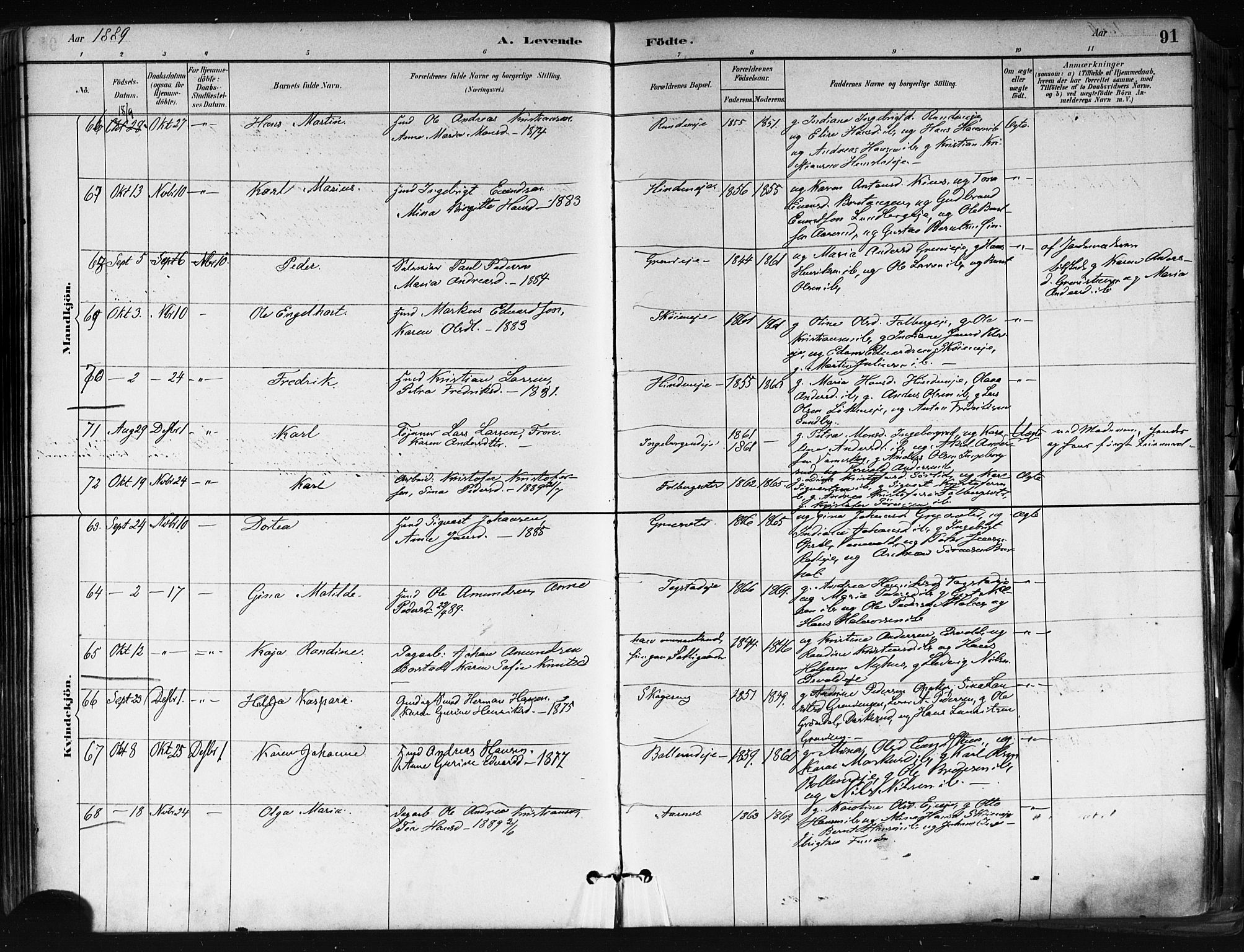 Nes prestekontor Kirkebøker, AV/SAO-A-10410/F/Fa/L0010: Parish register (official) no. I 10, 1883-1898, p. 91