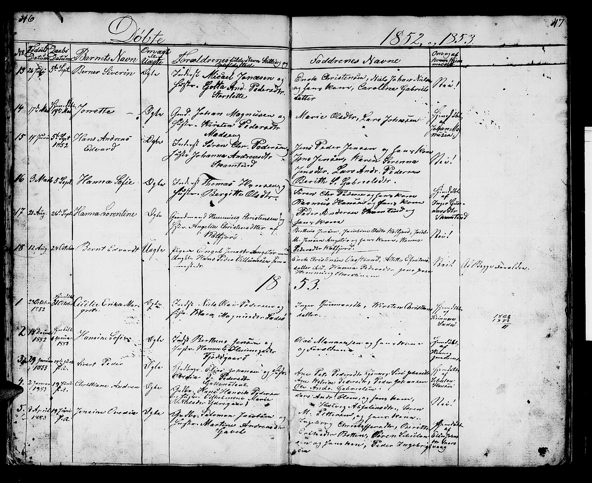 Lenvik sokneprestembete, AV/SATØ-S-1310/H/Ha/Hab/L0018klokker: Parish register (copy) no. 18, 1838-1854, p. 46-47