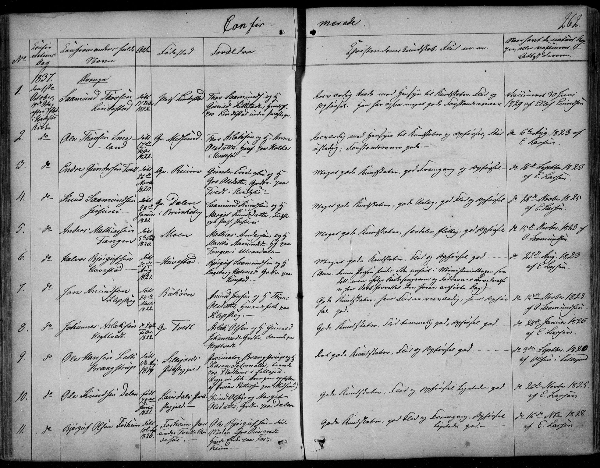 Kviteseid kirkebøker, AV/SAKO-A-276/F/Fa/L0006: Parish register (official) no. I 6, 1836-1858, p. 262