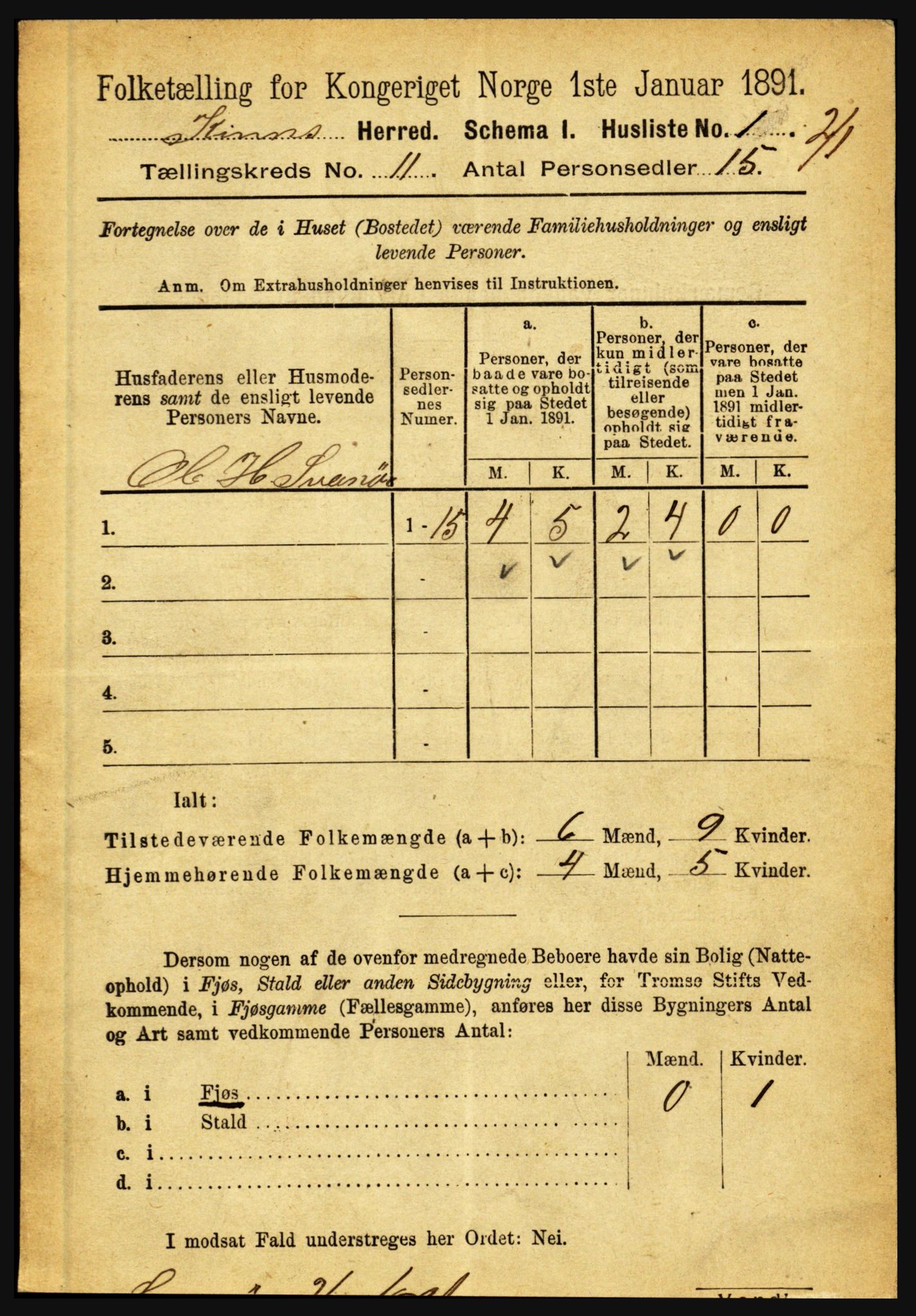 RA, 1891 census for 1437 Kinn, 1891, p. 3988