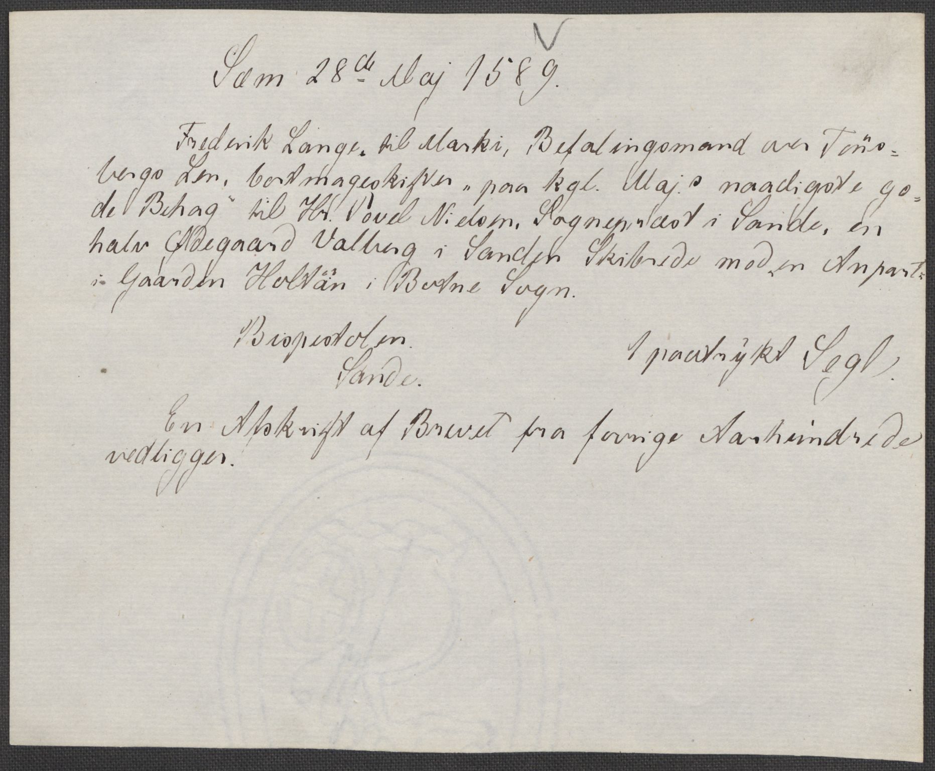 Riksarkivets diplomsamling, AV/RA-EA-5965/F15/L0021: Prestearkiv - Vestfold, 1573-1858, p. 11