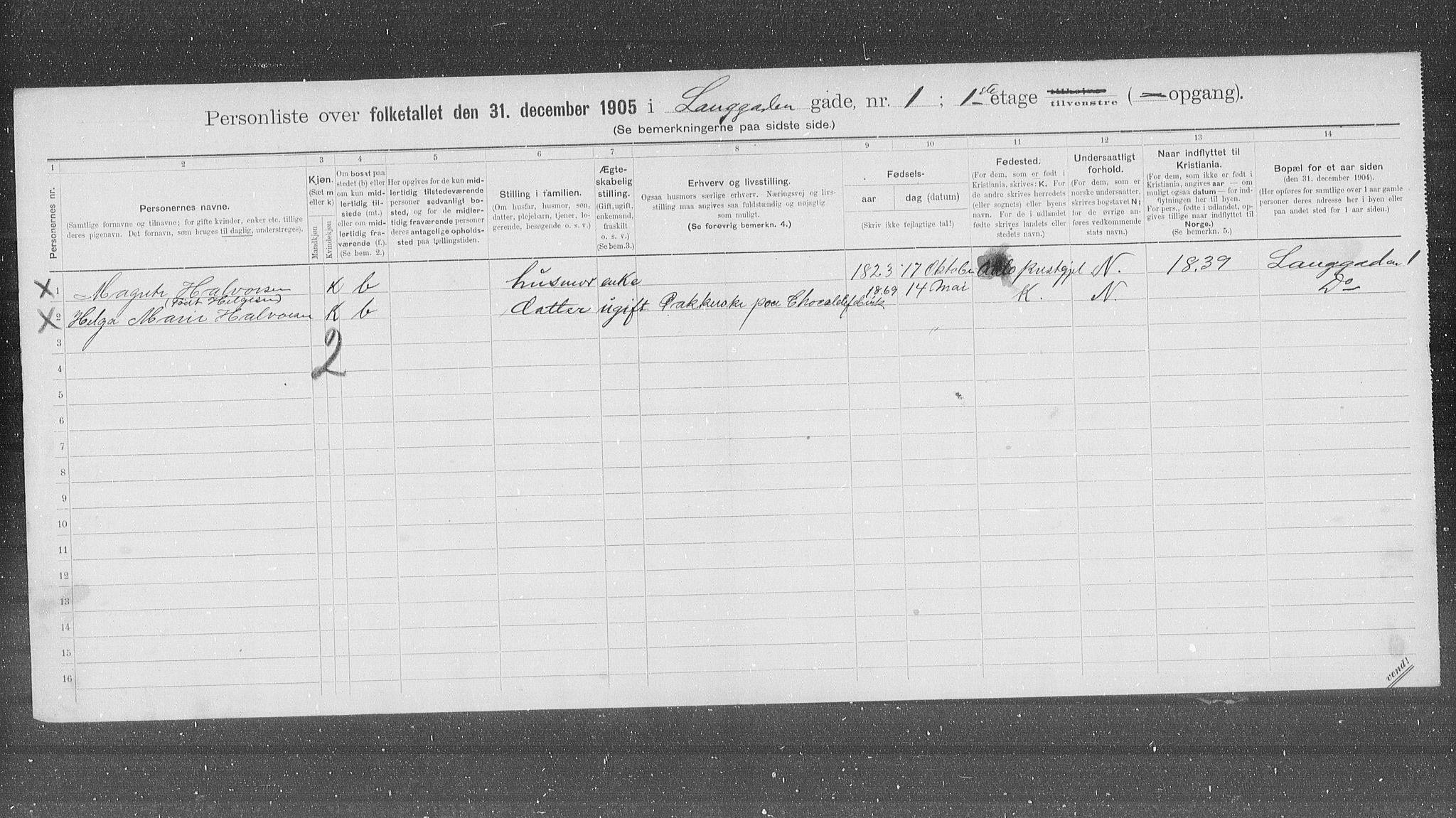 OBA, Municipal Census 1905 for Kristiania, 1905, p. 29602