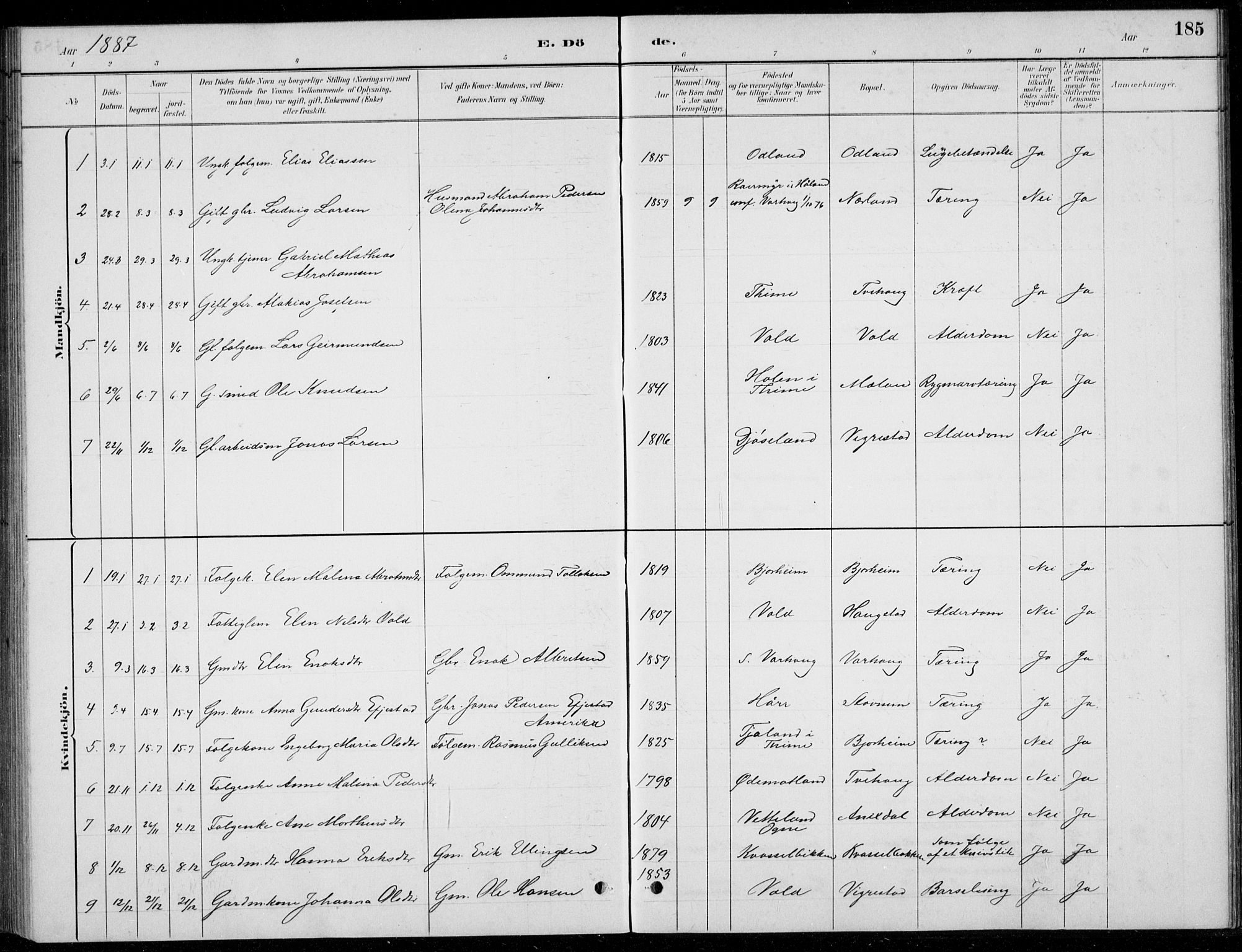 Hå sokneprestkontor, AV/SAST-A-101801/001/30BB/L0004: Parish register (copy) no. B 4, 1883-1899, p. 185