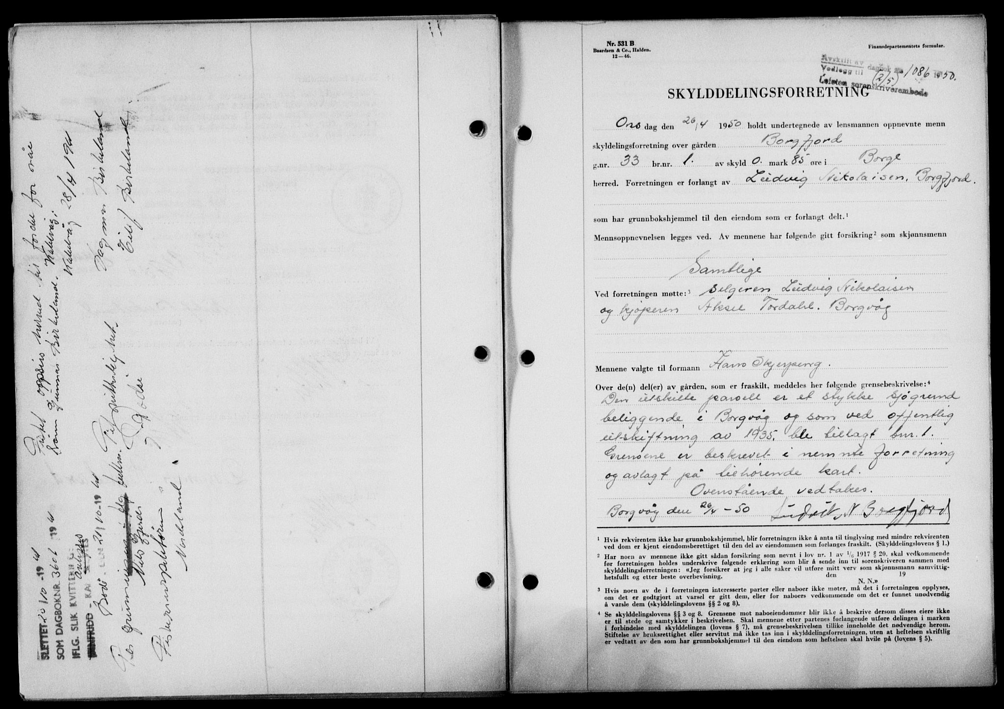 Lofoten sorenskriveri, SAT/A-0017/1/2/2C/L0023a: Mortgage book no. 23a, 1950-1950, Diary no: : 1086/1950