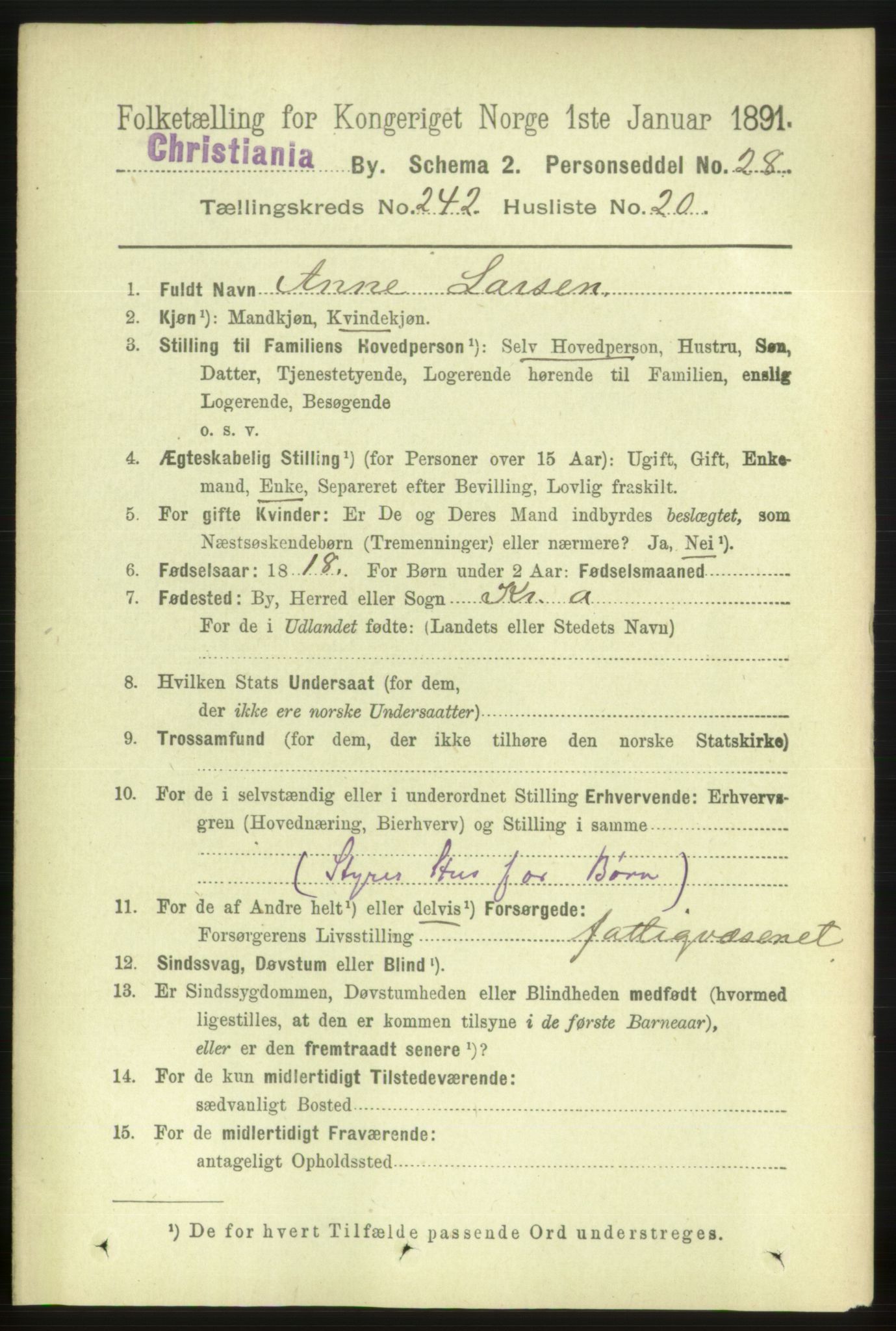 RA, 1891 census for 0301 Kristiania, 1891, p. 147461