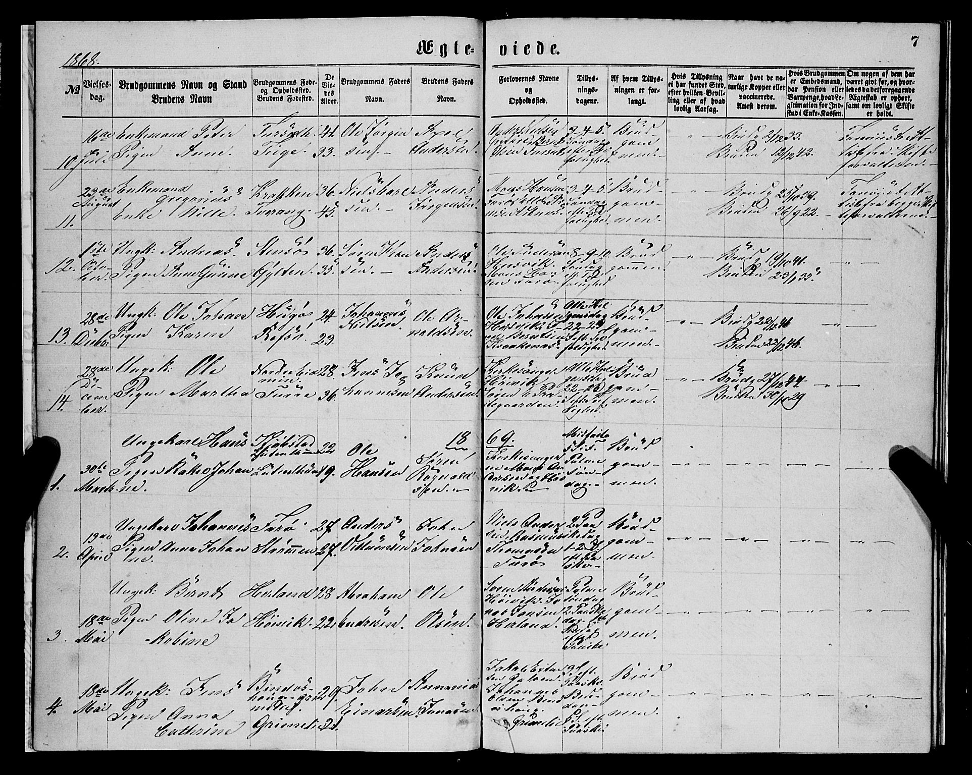 Askvoll sokneprestembete, SAB/A-79501/H/Haa/Haaa/L0014: Parish register (official) no. A 14, 1868-1878, p. 7